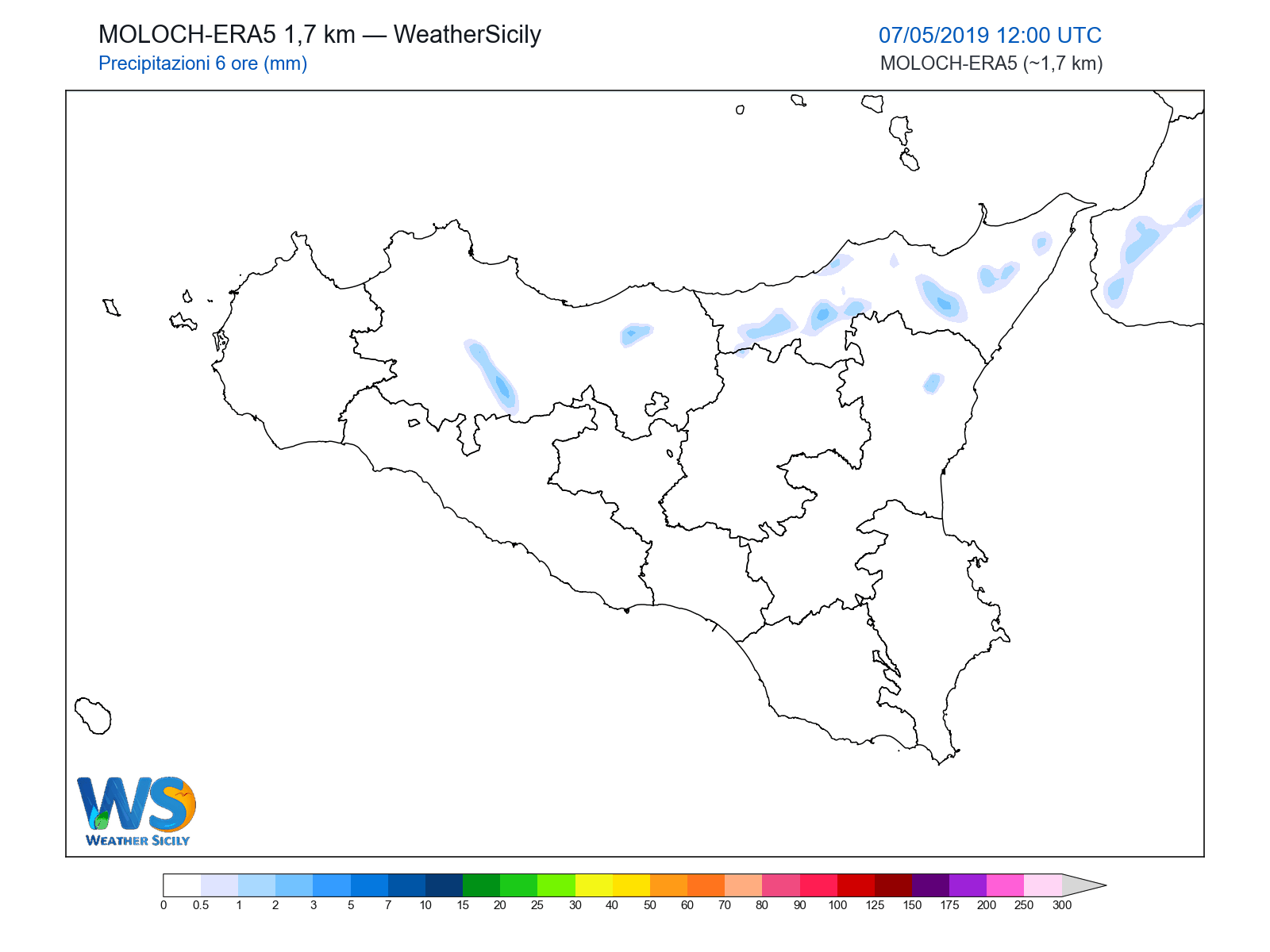 Precipitazioni (6 ore) · 2019050712