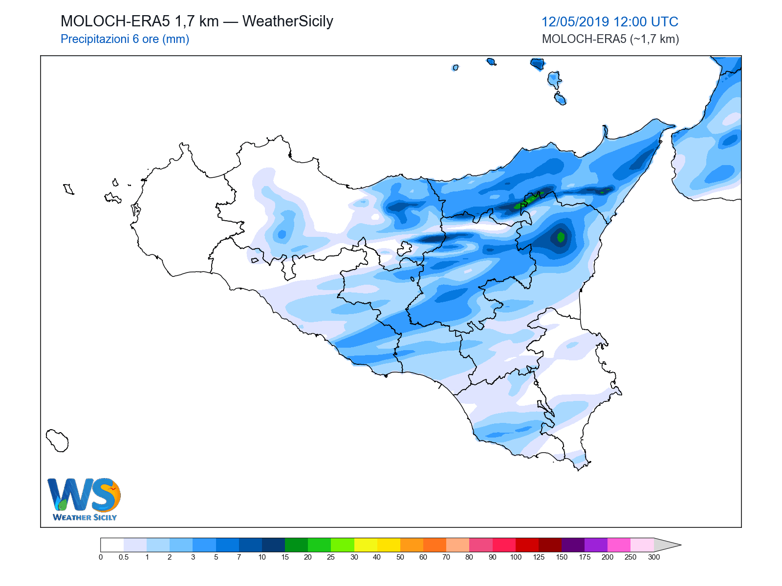Precipitazioni (6 ore) · 2019051212