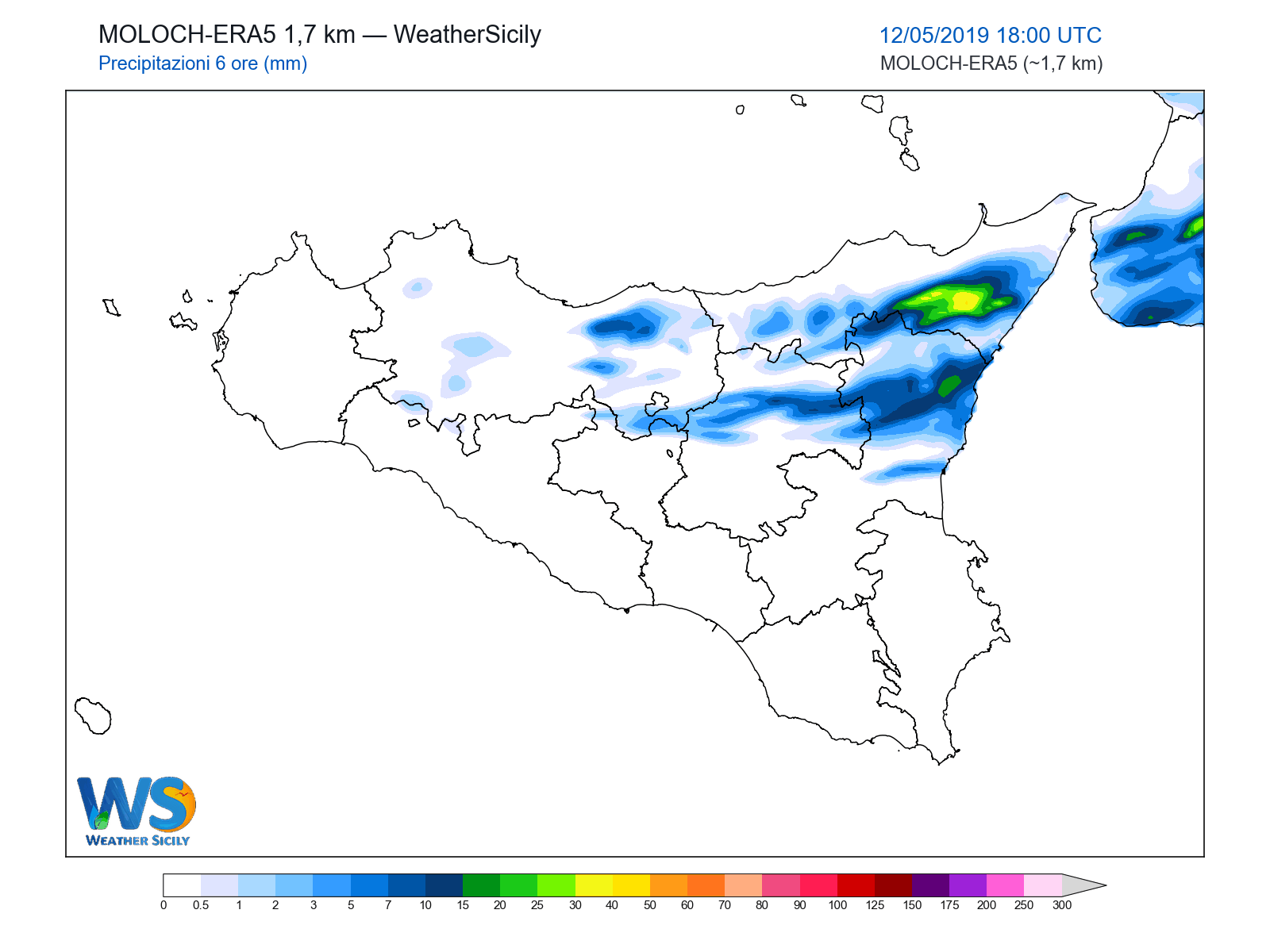 Precipitazioni (6 ore) · 2019051218