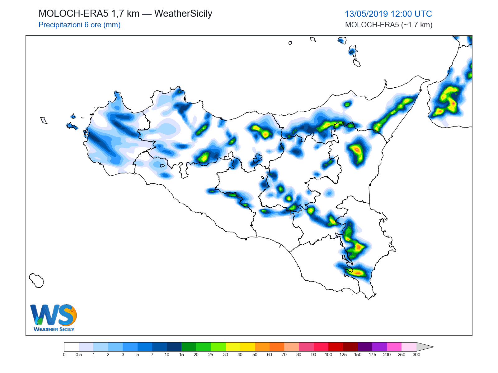 Precipitazioni (6 ore) · 2019051312