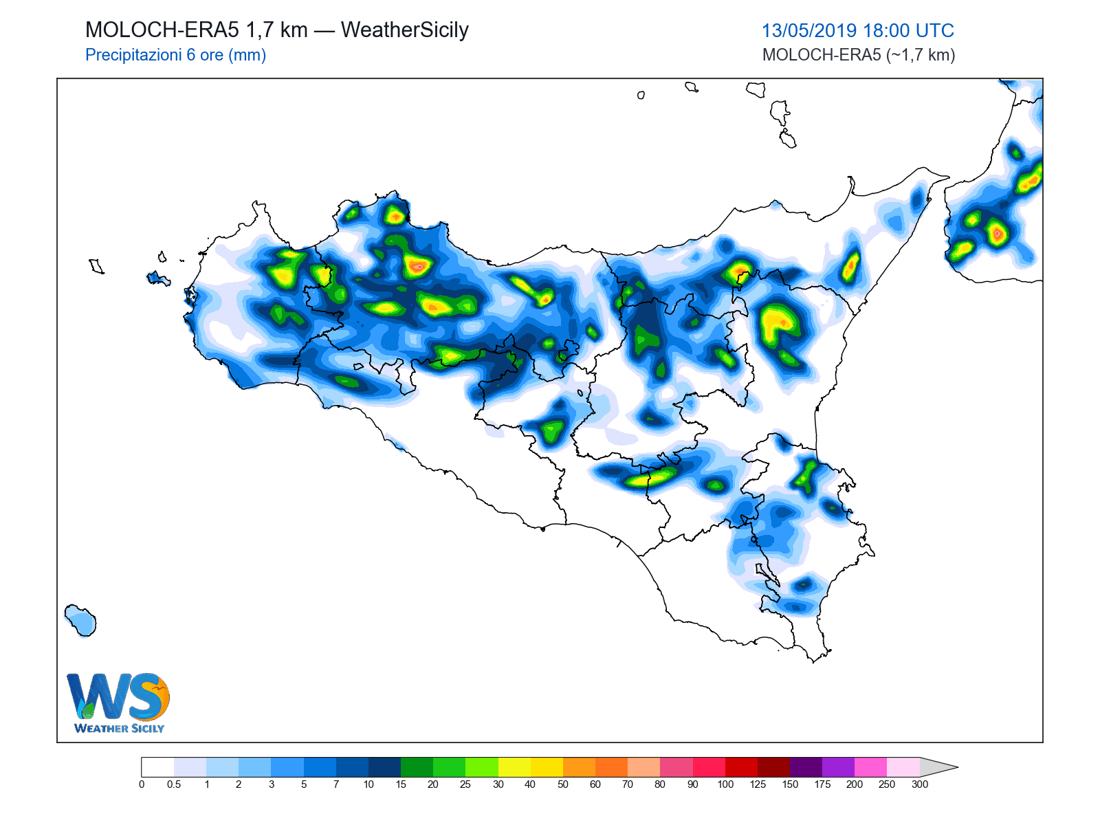 Precipitazioni (6 ore) · 2019051318
