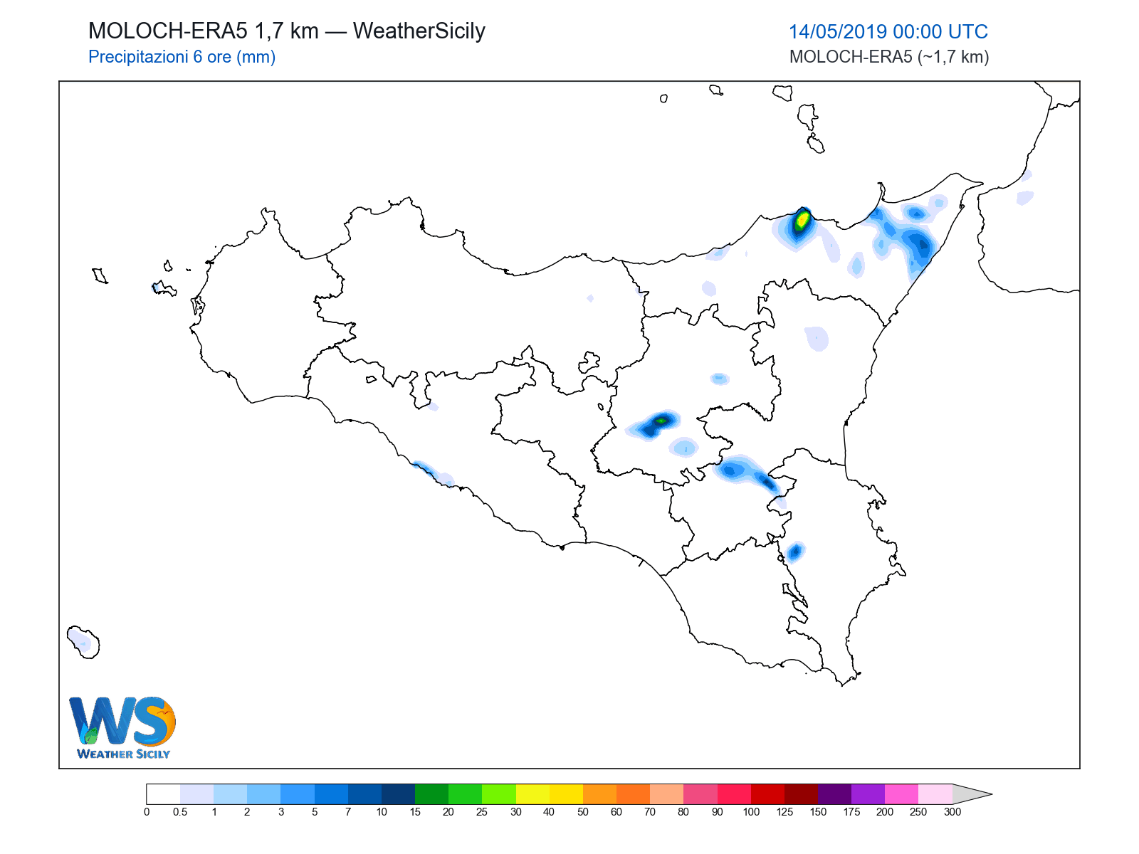 Precipitazioni (6 ore) · 2019051400