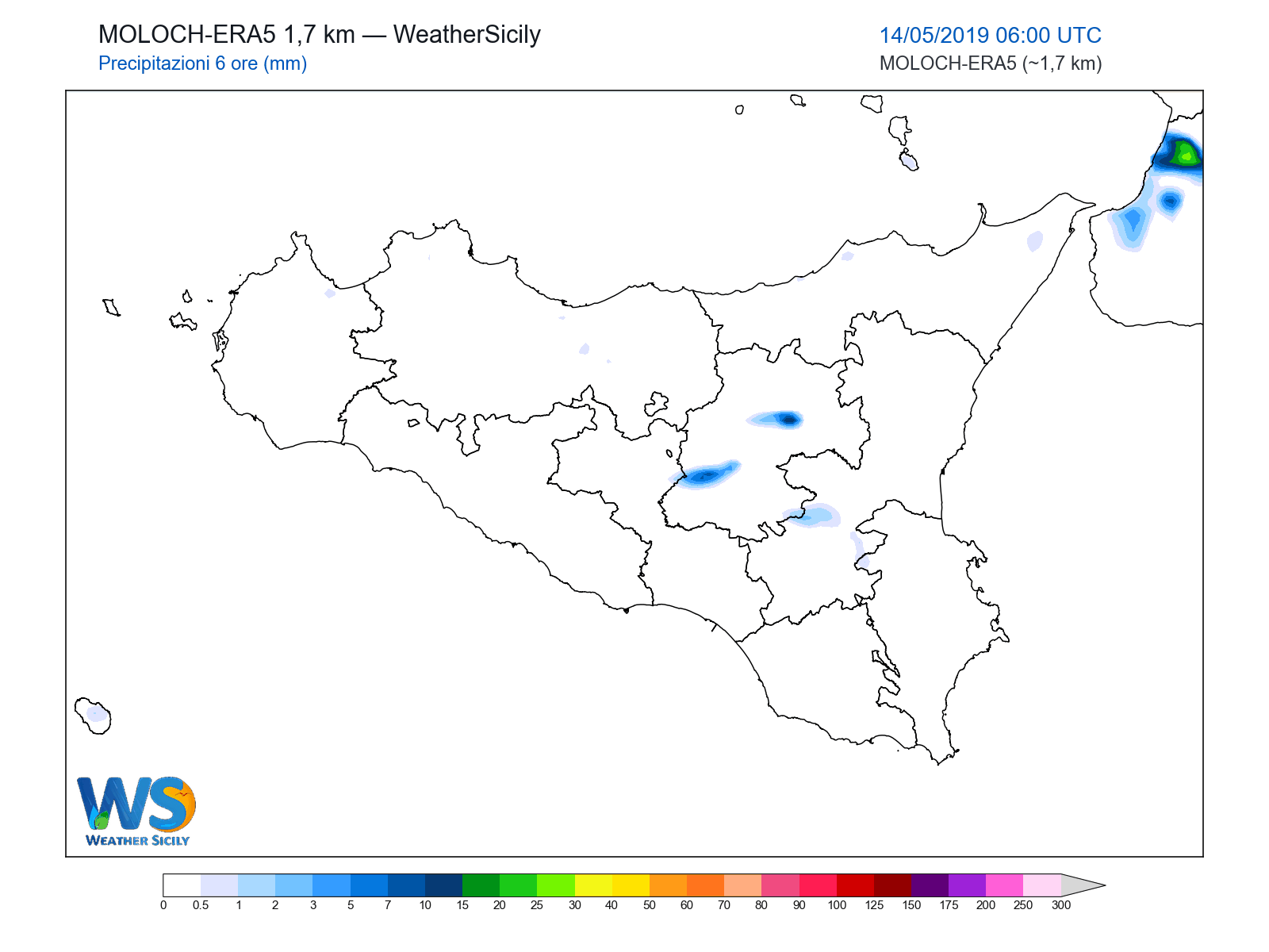 Precipitazioni (6 ore) · 2019051406