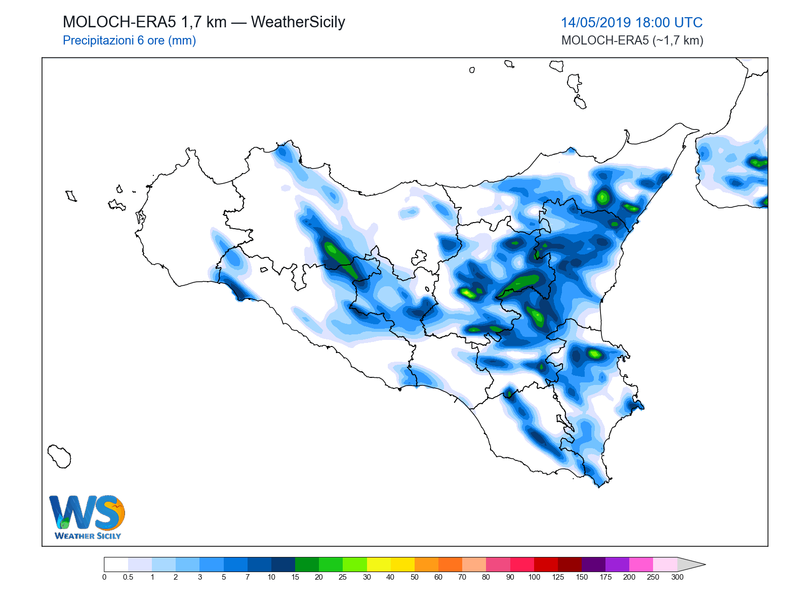 Precipitazioni (6 ore) · 2019051418