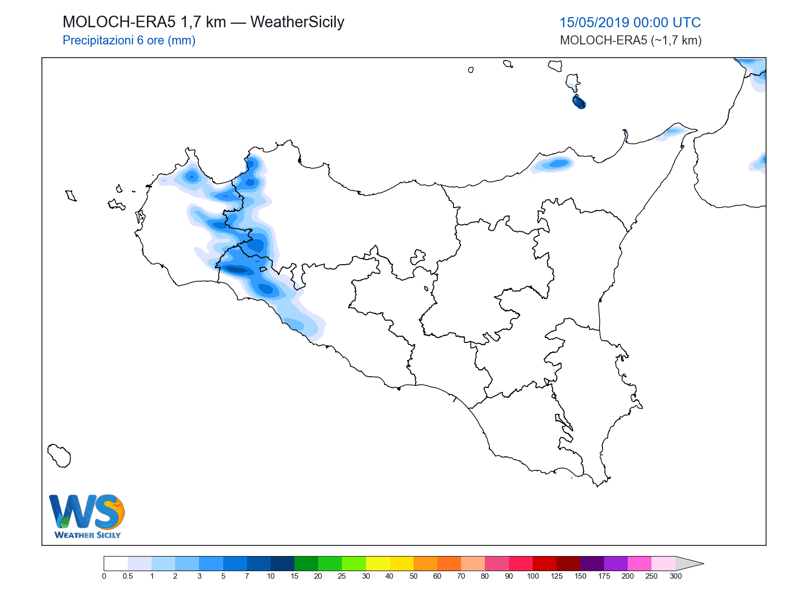 Precipitazioni (6 ore) · 2019051500