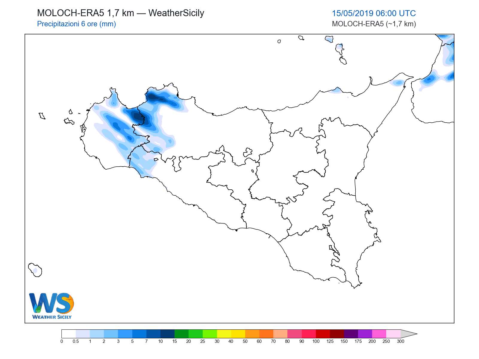 Precipitazioni (6 ore) · 2019051506