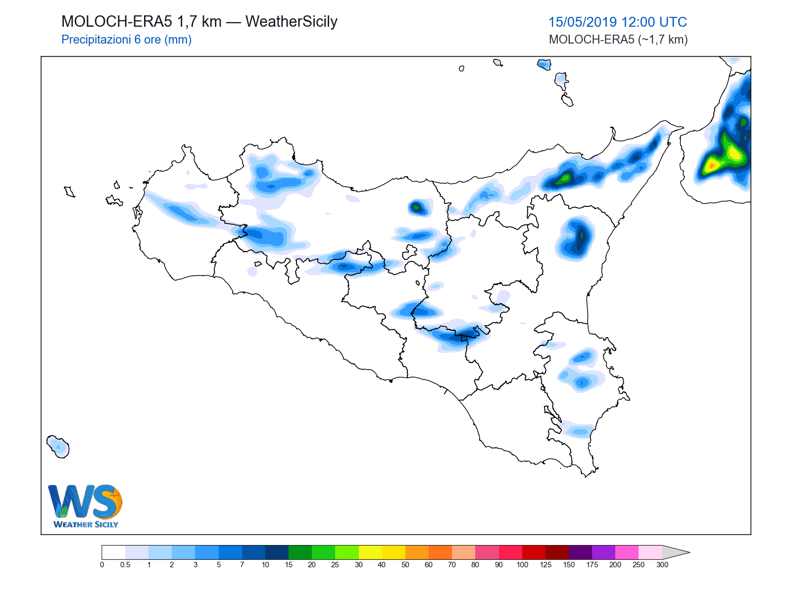 Precipitazioni (6 ore) · 2019051512