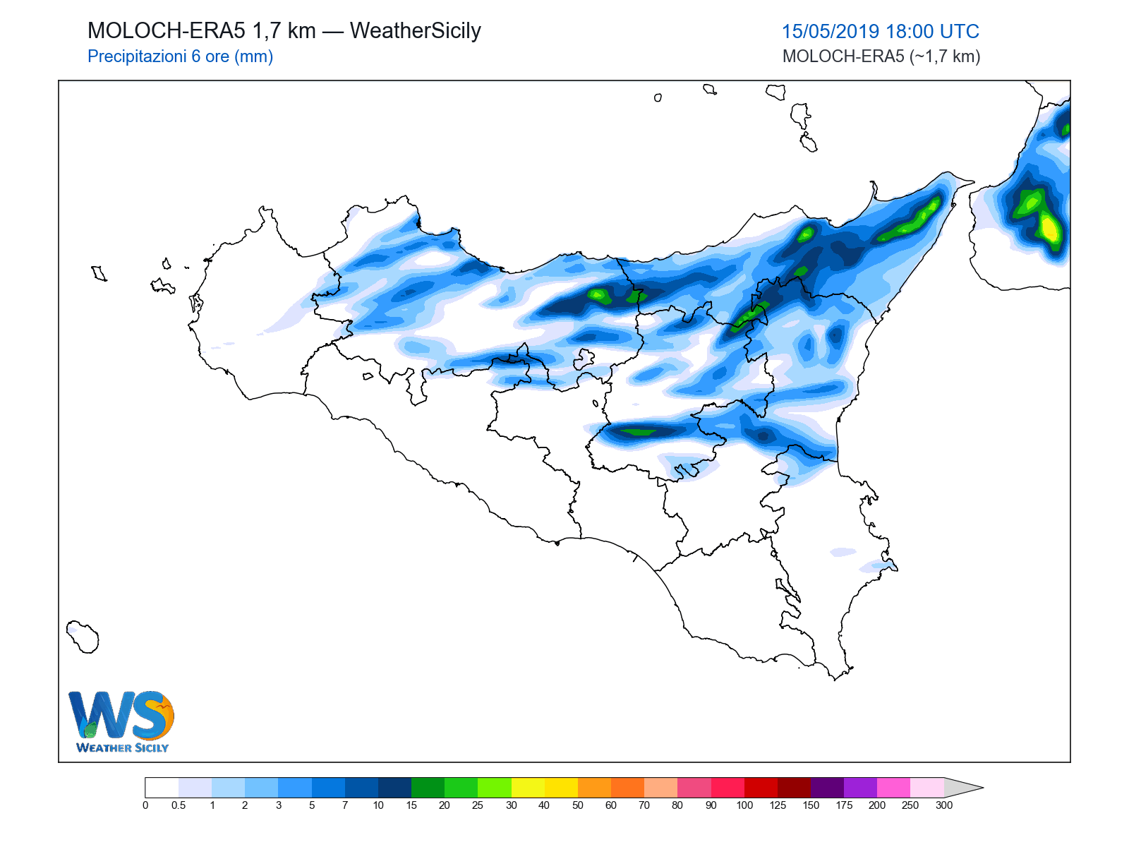 Precipitazioni (6 ore) · 2019051518