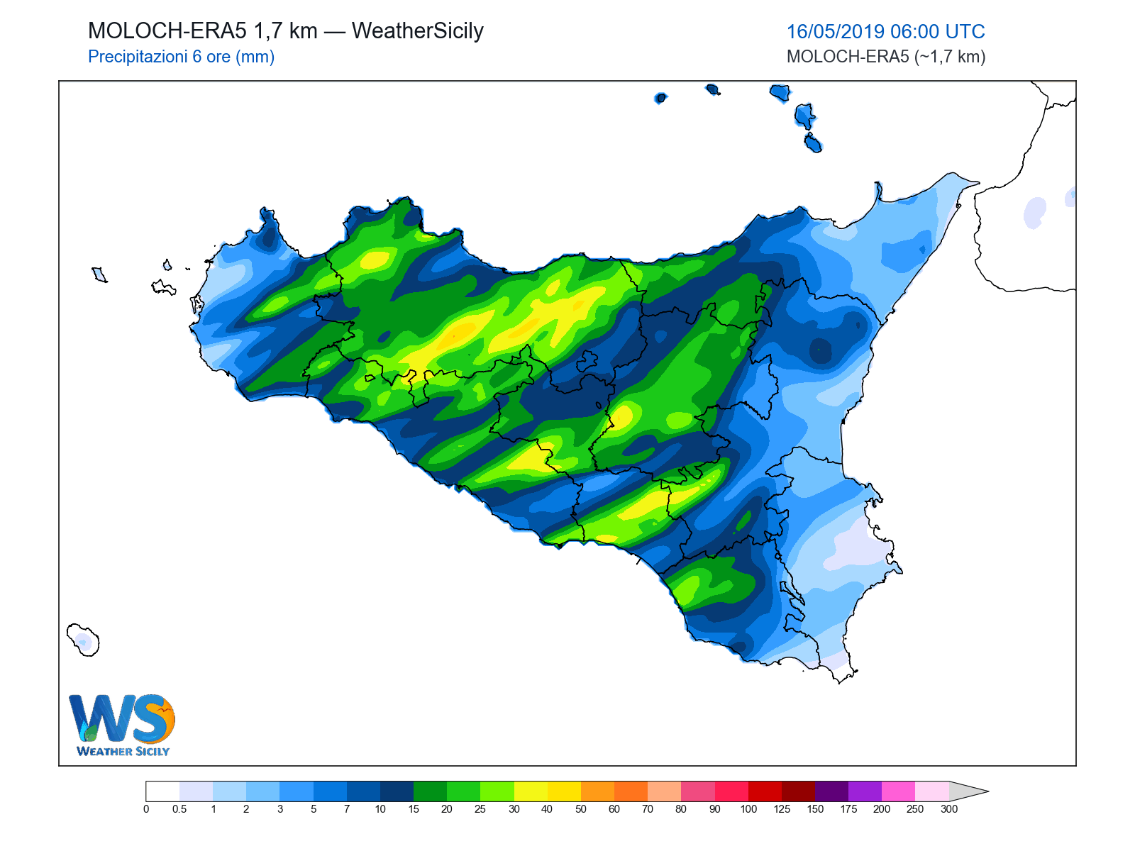 Precipitazioni (6 ore) · 2019051606