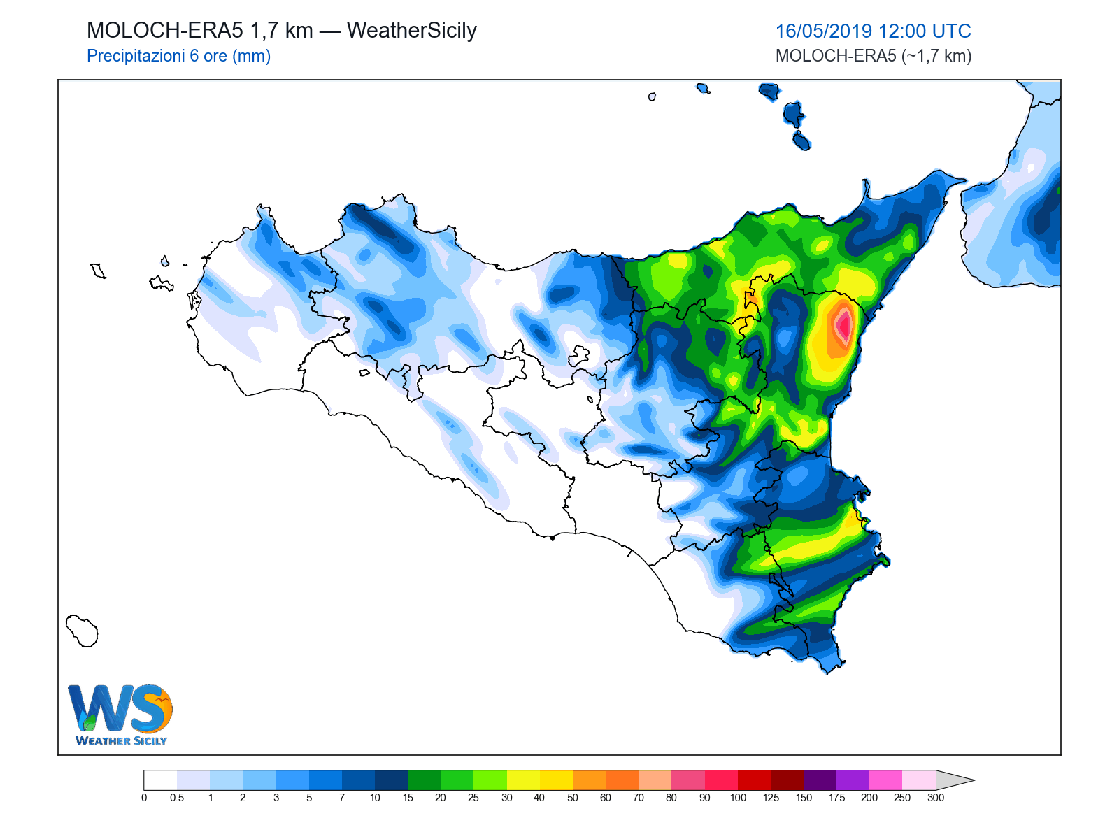 Precipitazioni (6 ore) · 2019051612
