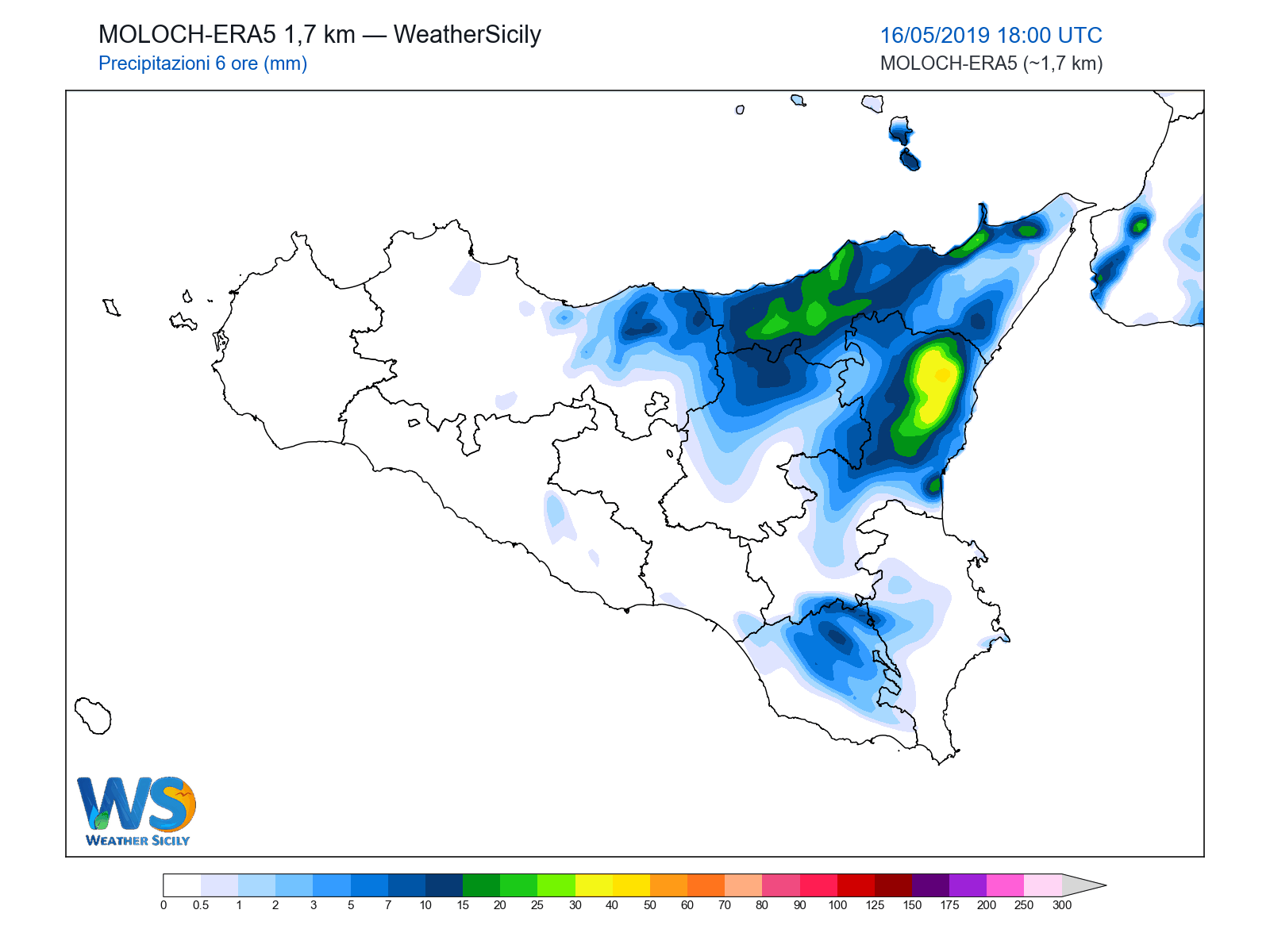 Precipitazioni (6 ore) · 2019051618