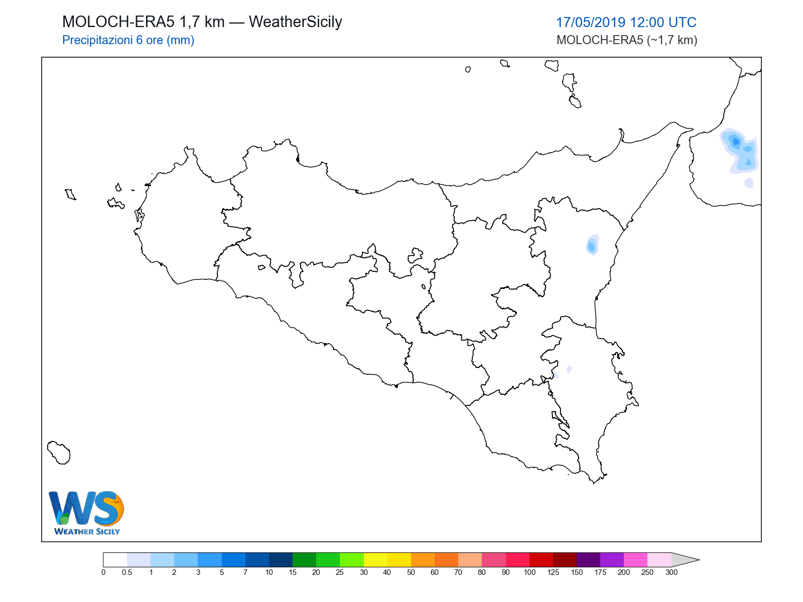 Precipitazioni (6 ore) · 2019051712