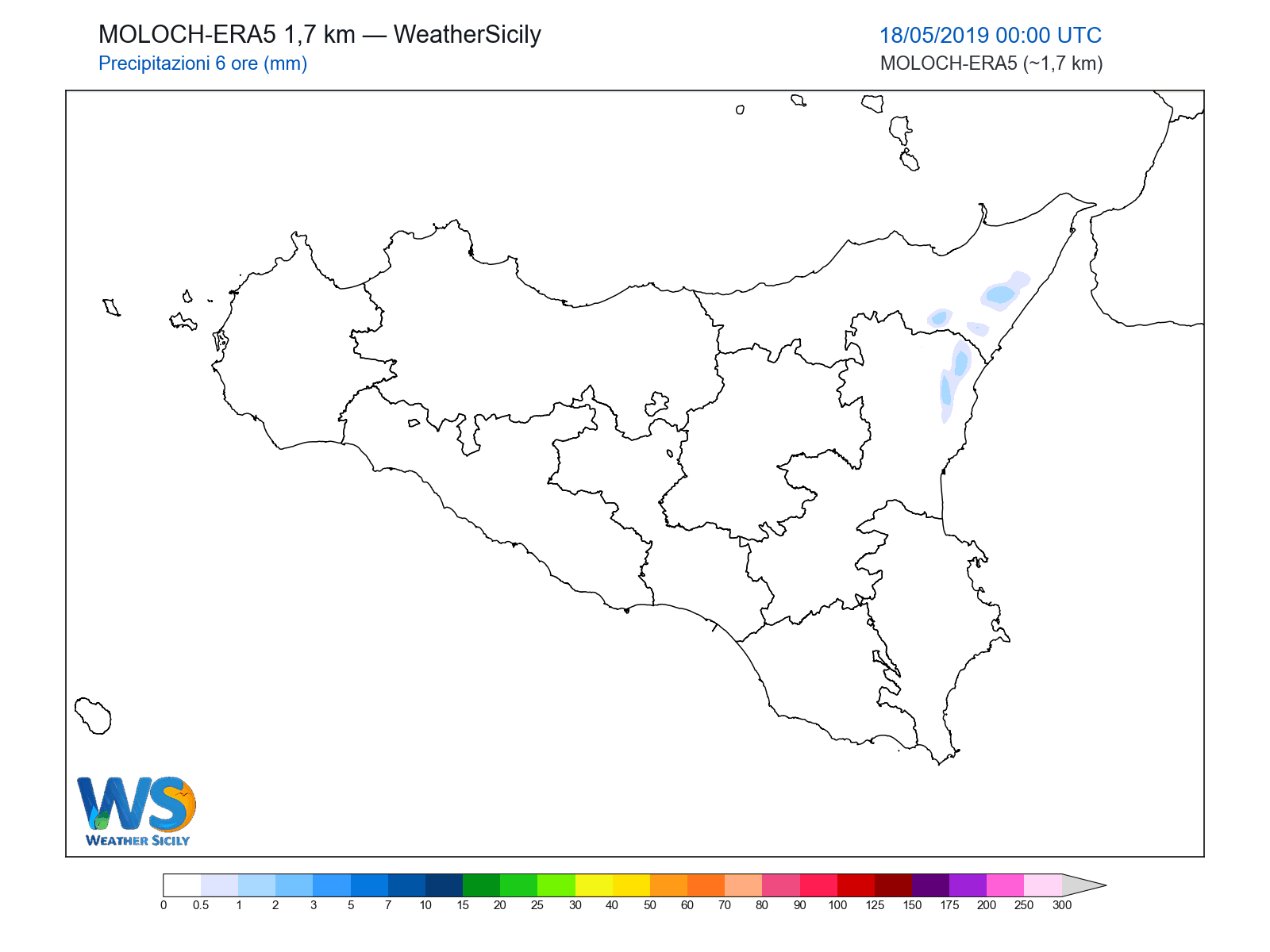 Precipitazioni (6 ore) · 2019051800