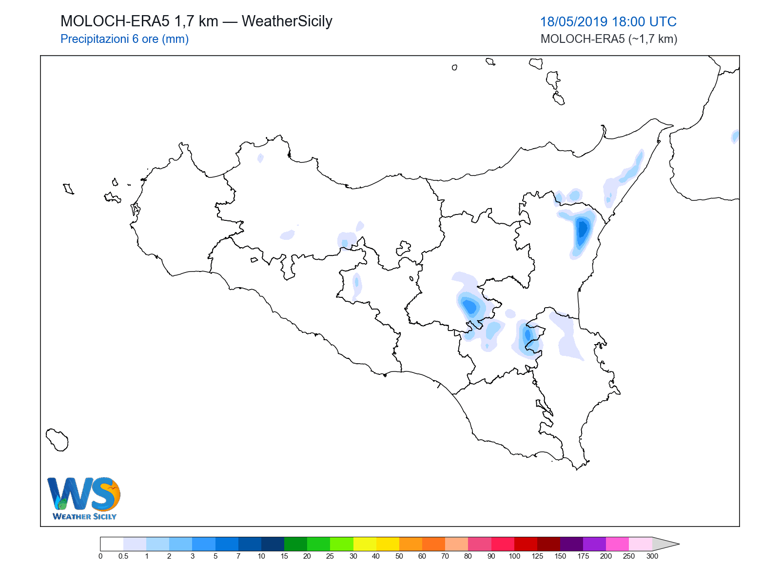 Precipitazioni (6 ore) · 2019051818