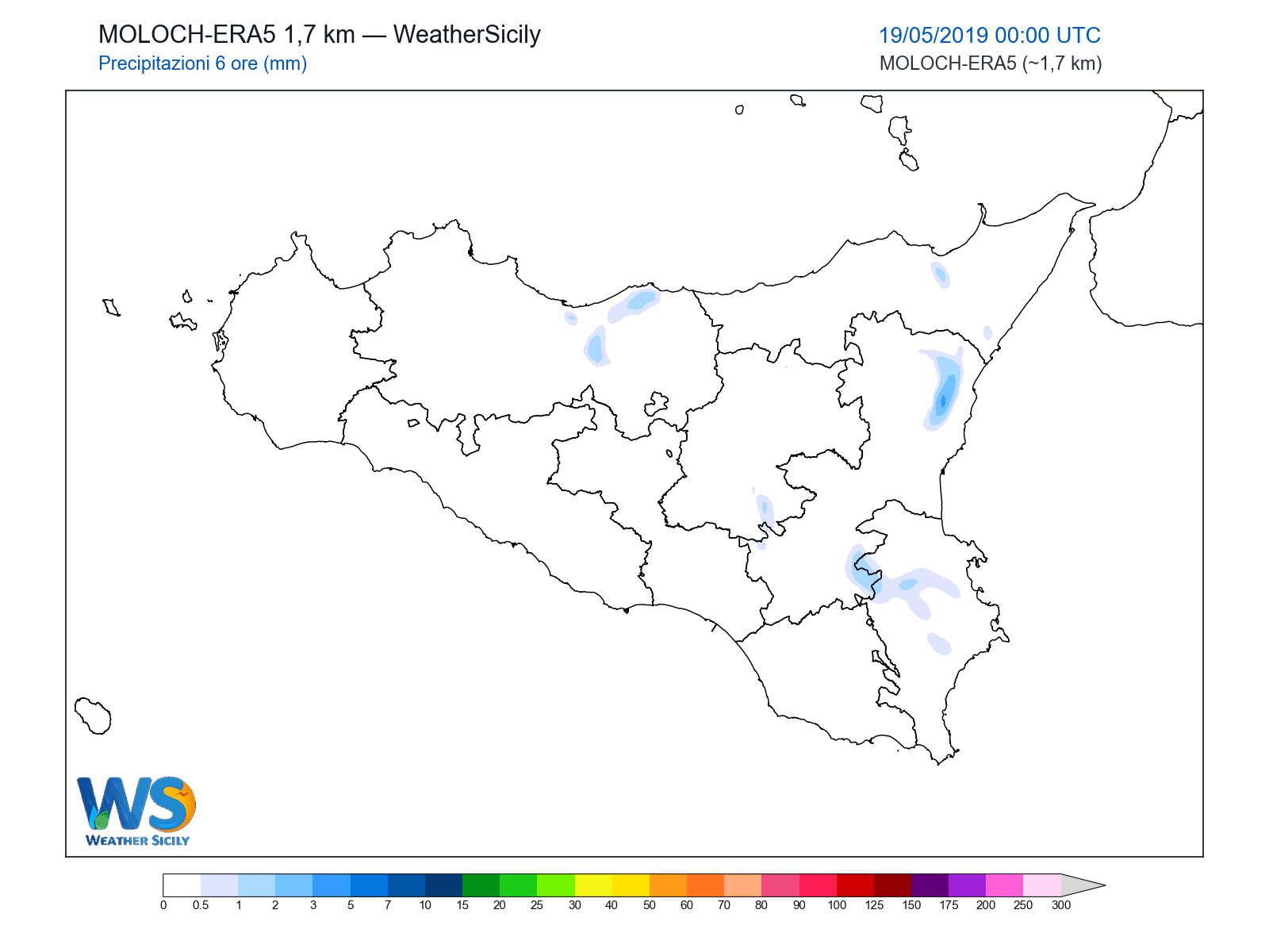 Precipitazioni (6 ore) · 2019051900