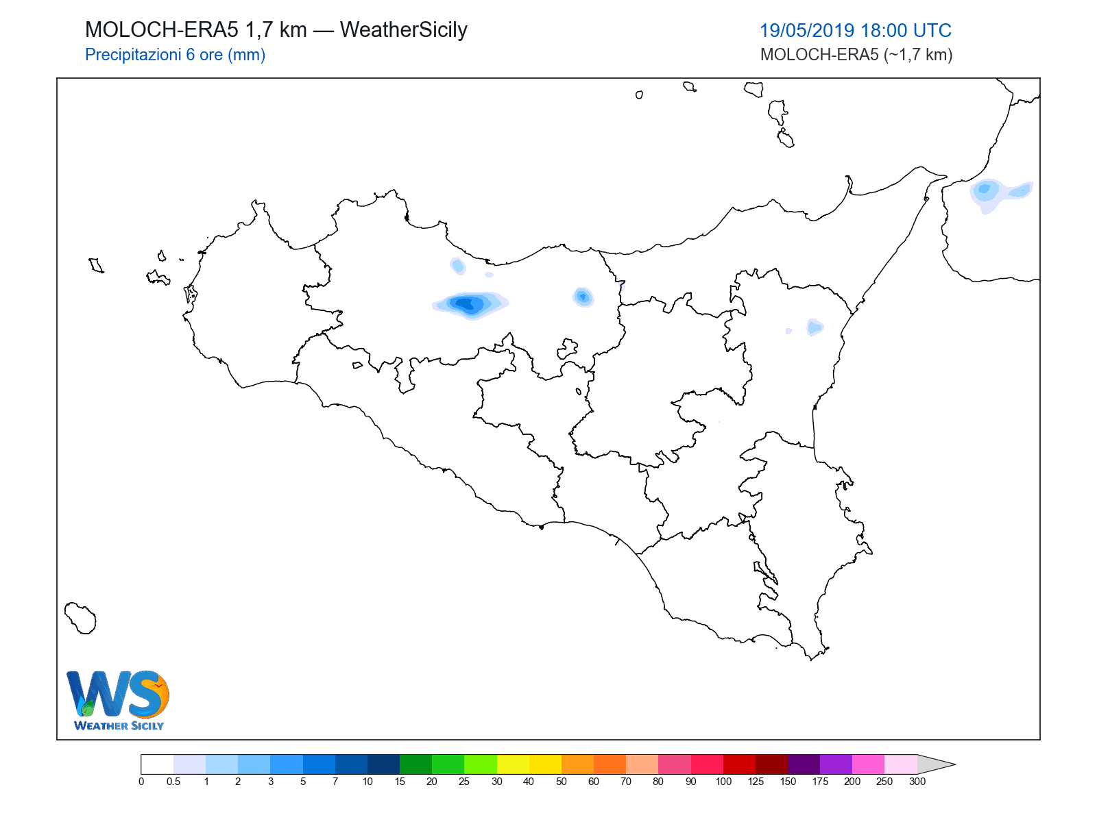 Precipitazioni (6 ore) · 2019051918