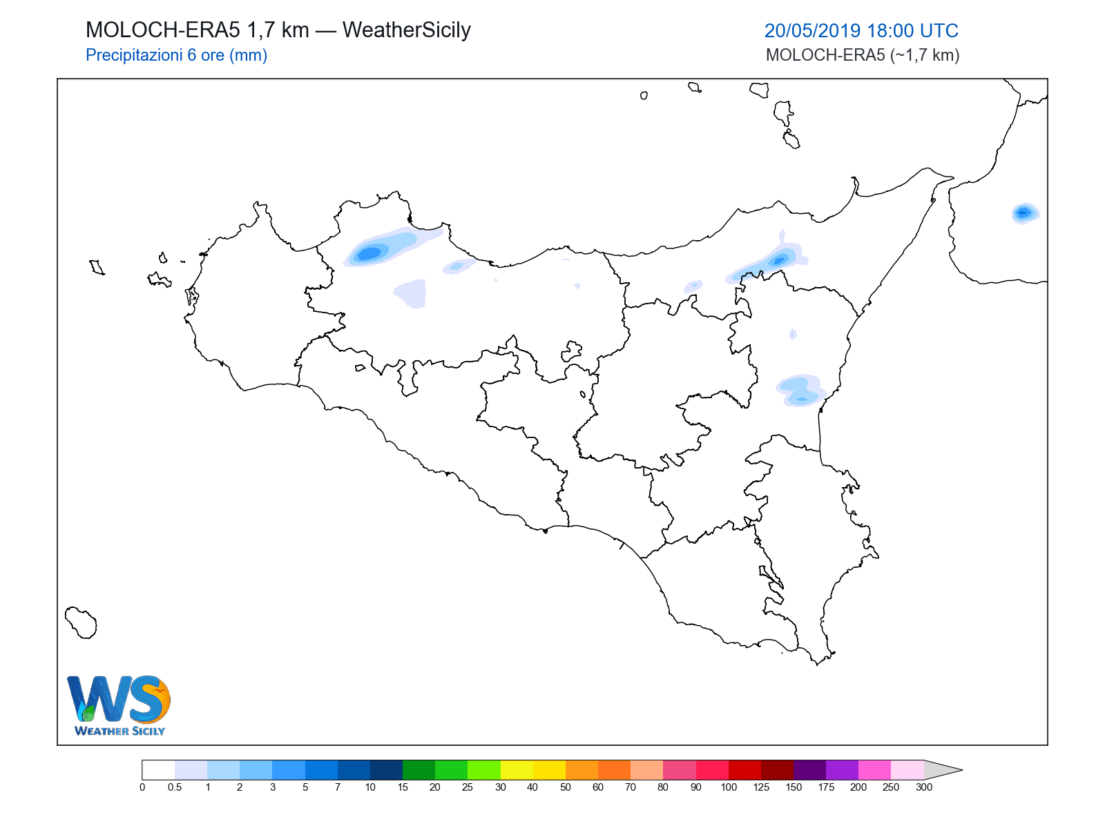 Precipitazioni (6 ore) · 2019052018