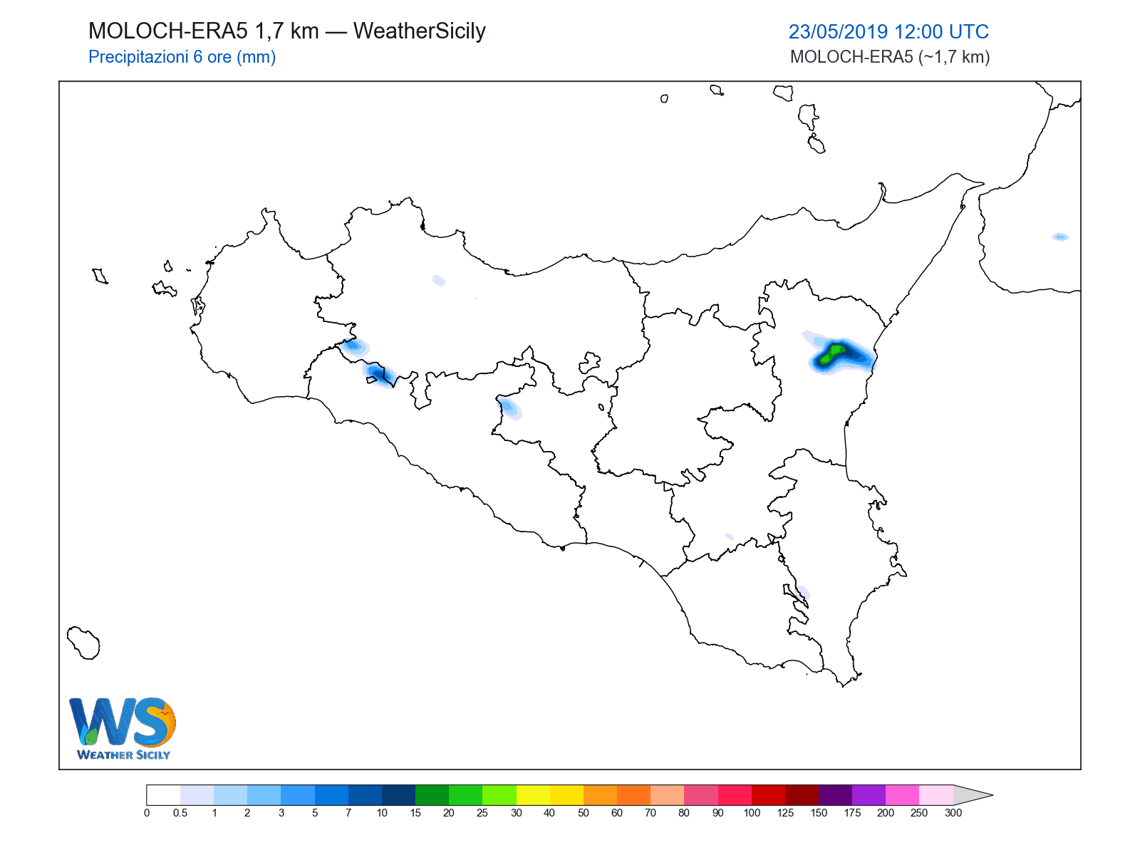 Precipitazioni (6 ore) · 2019052312