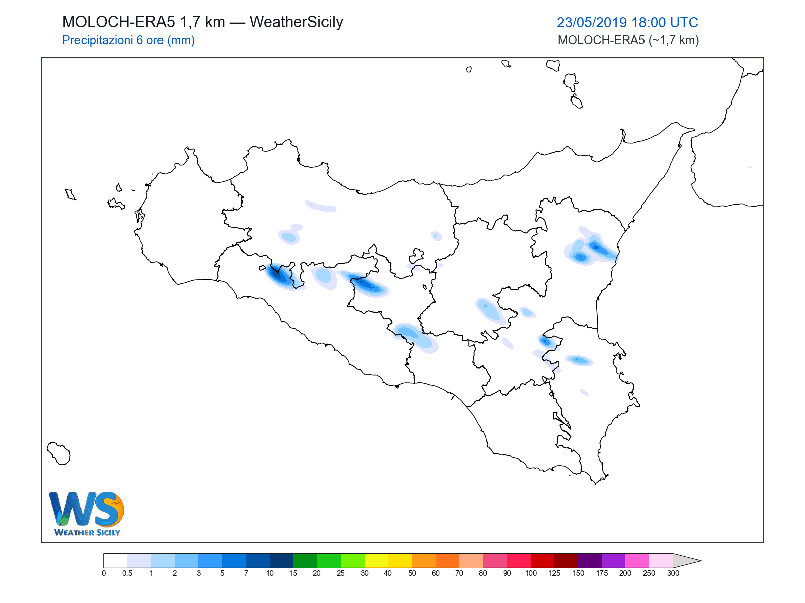 Precipitazioni (6 ore) · 2019052318