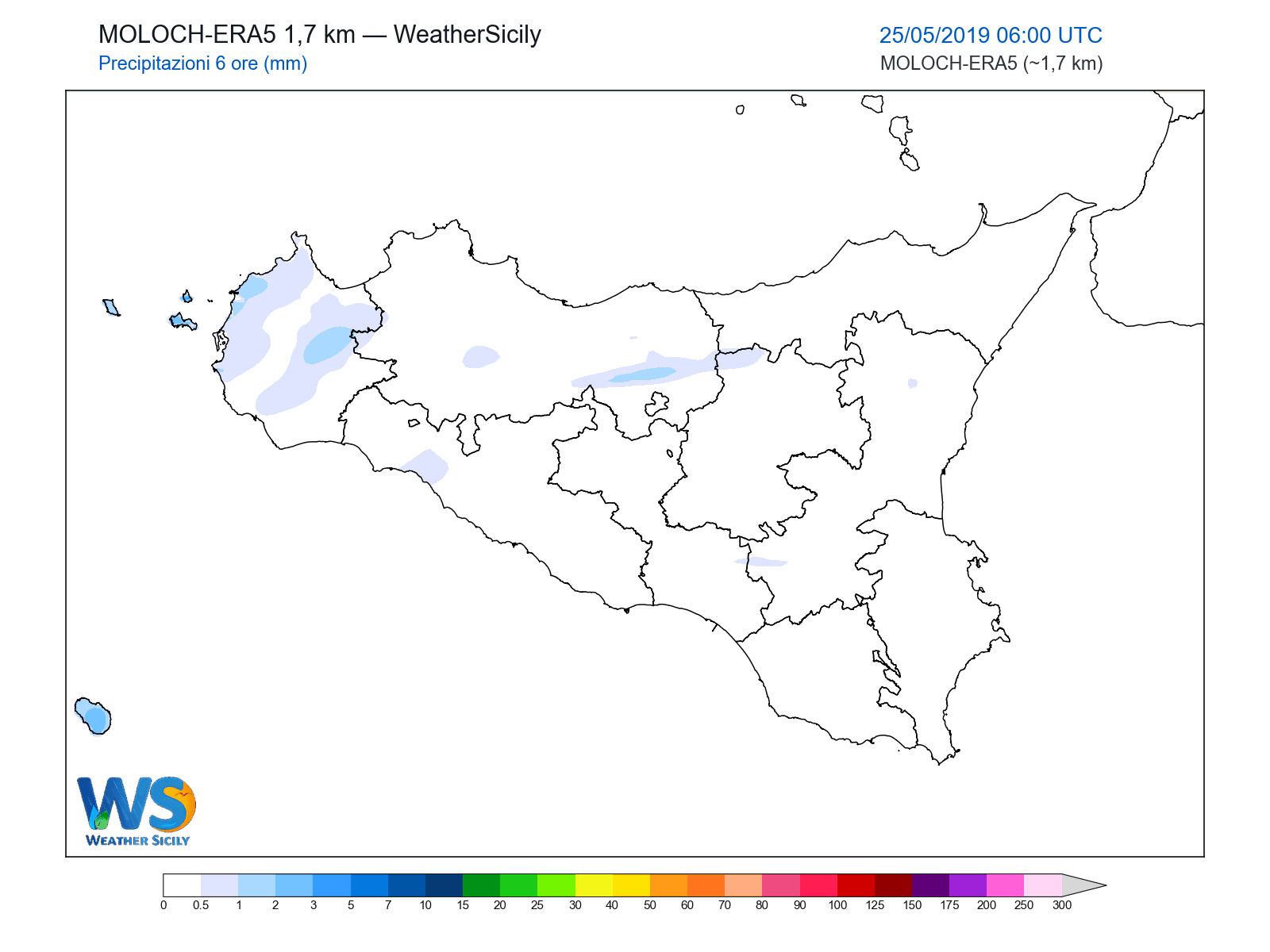 Precipitazioni (6 ore) · 2019052506