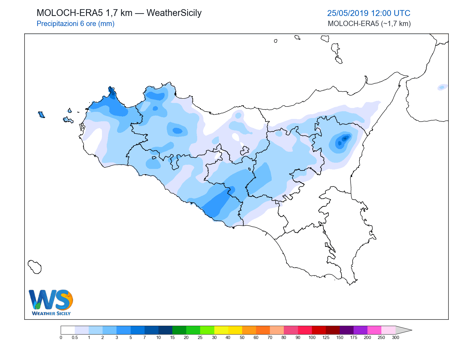 Precipitazioni (6 ore) · 2019052512