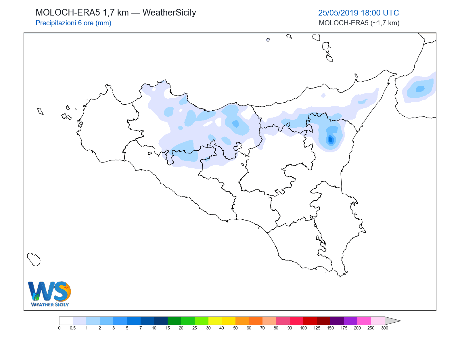 Precipitazioni (6 ore) · 2019052518
