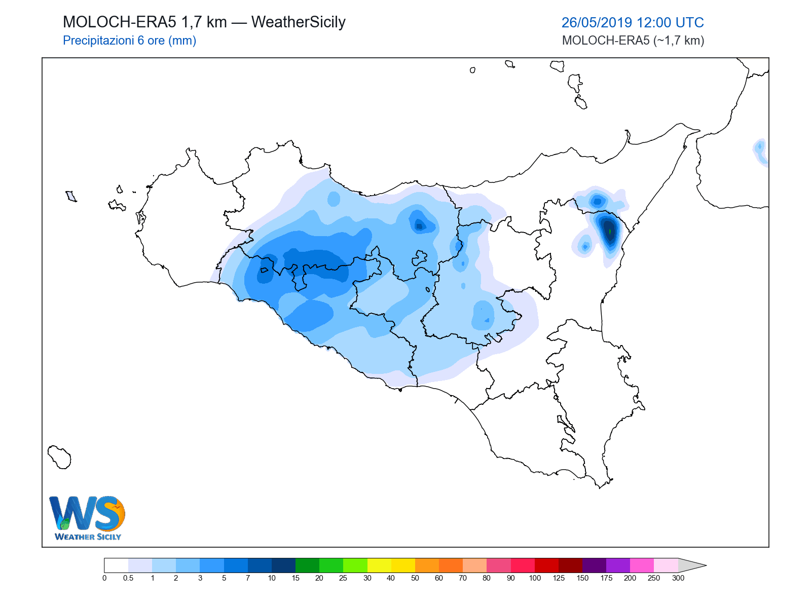 Precipitazioni (6 ore) · 2019052612