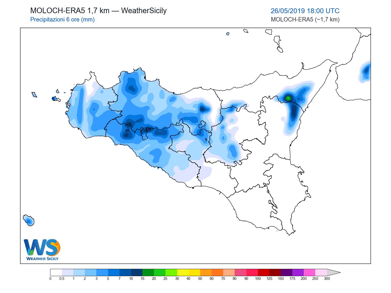 Precipitazioni (6 ore) · 2019052618