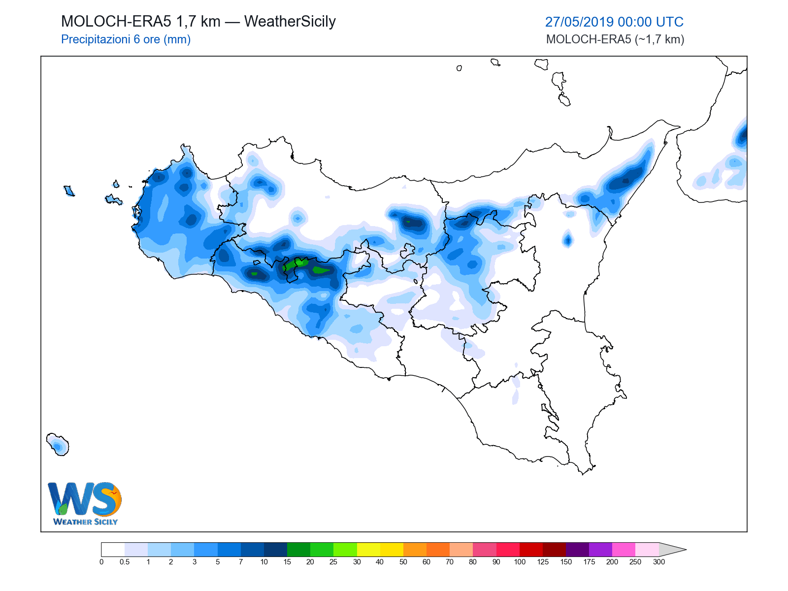 Precipitazioni (6 ore) · 2019052700