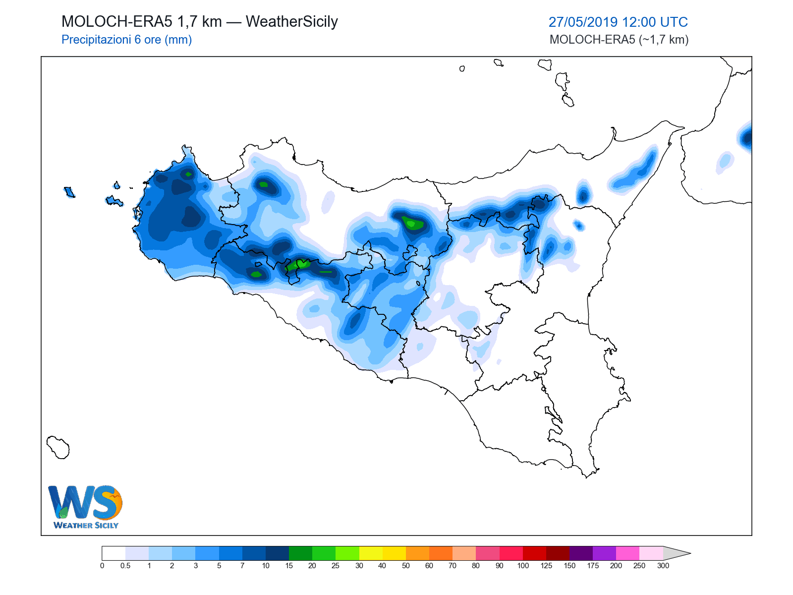 Precipitazioni (6 ore) · 2019052712