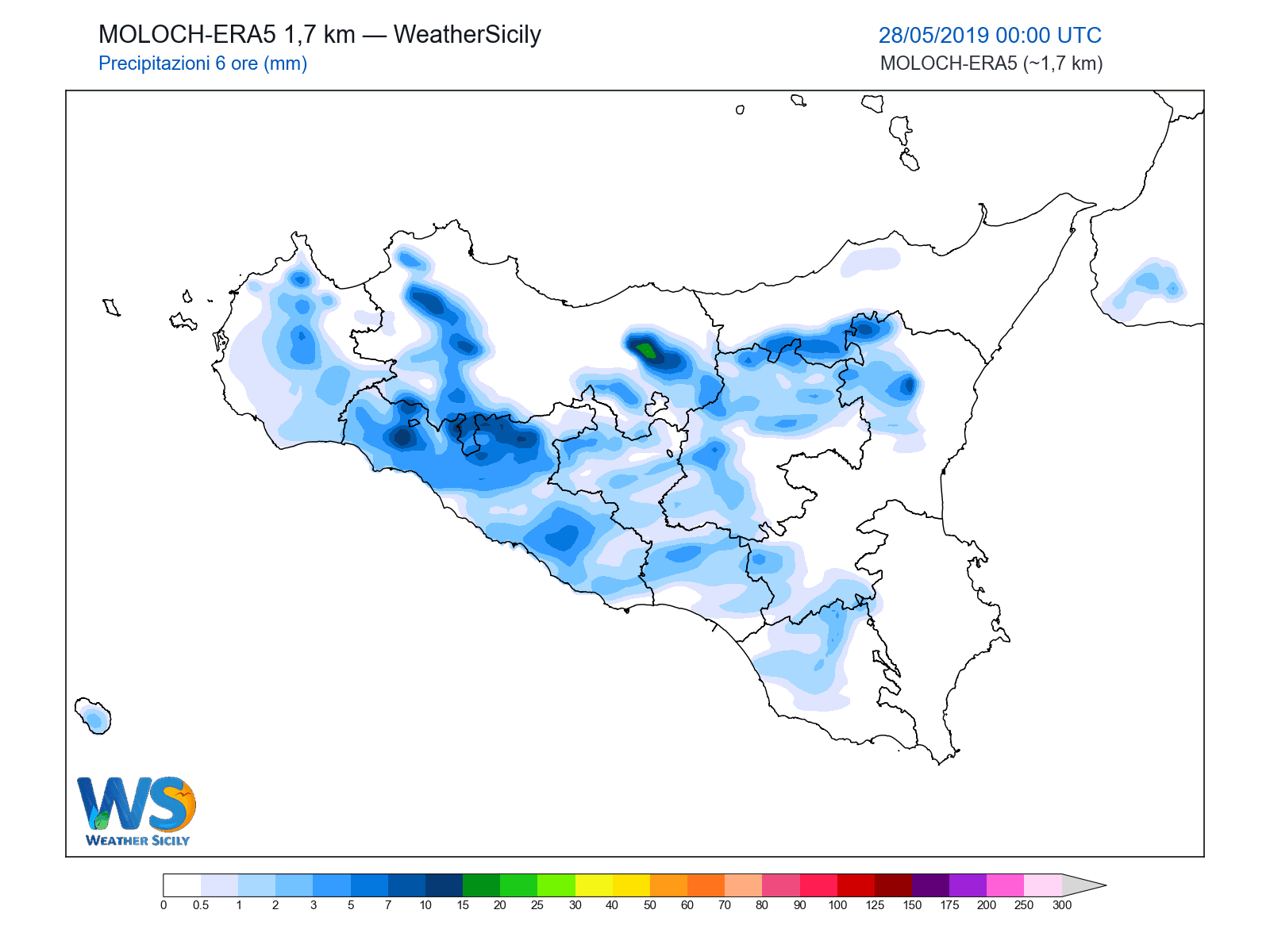 Precipitazioni (6 ore) · 2019052800