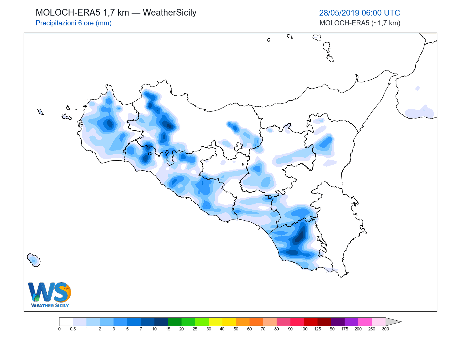 Precipitazioni (6 ore) · 2019052806