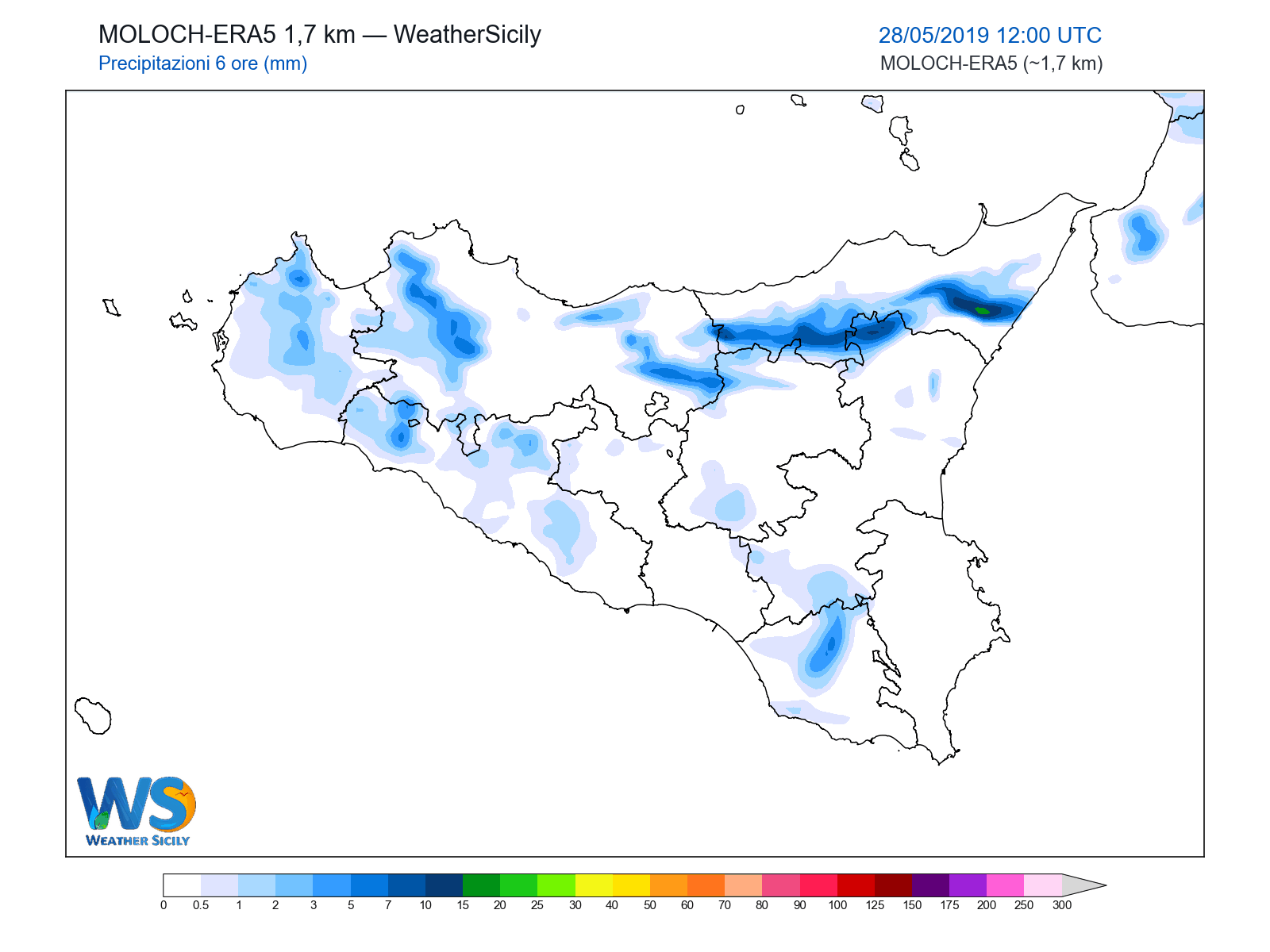 Precipitazioni (6 ore) · 2019052812
