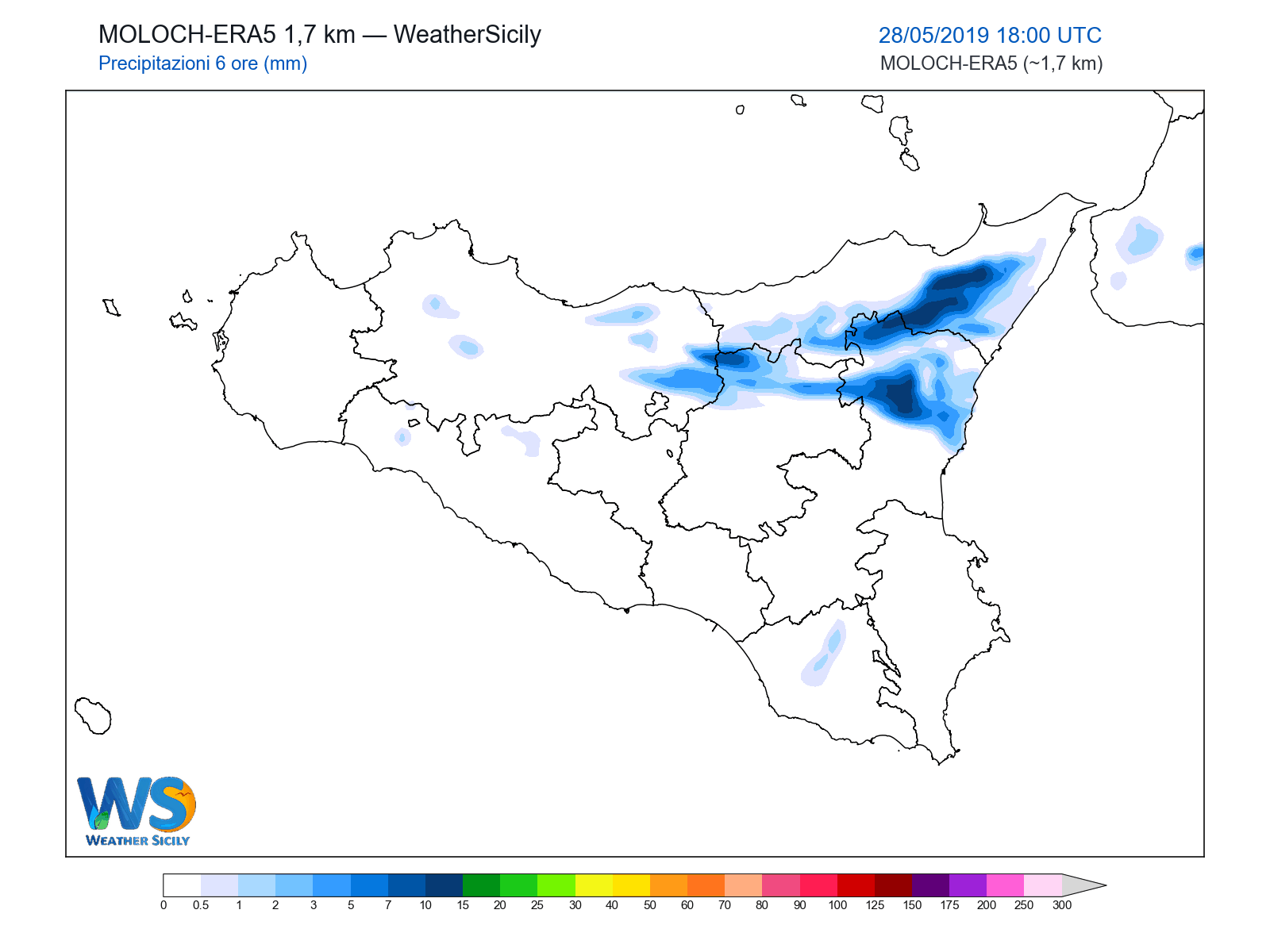 Precipitazioni (6 ore) · 2019052818