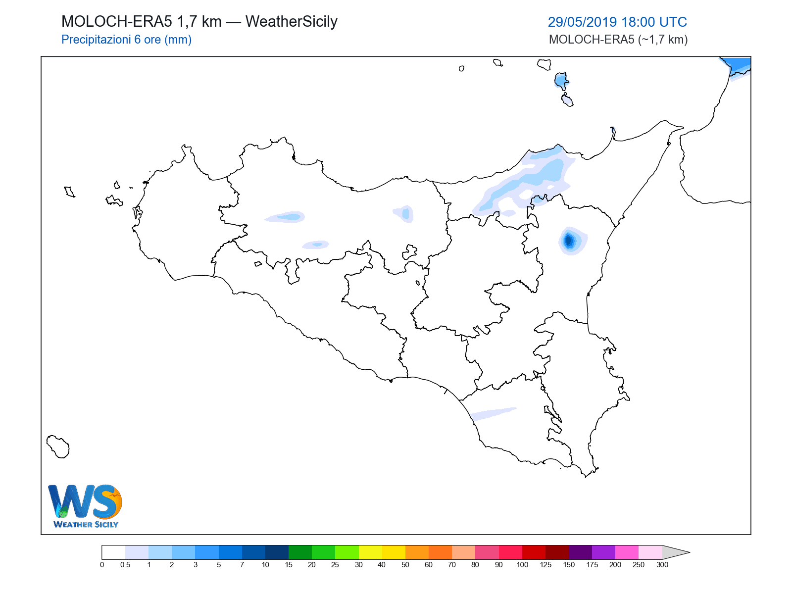 Precipitazioni (6 ore) · 2019052918