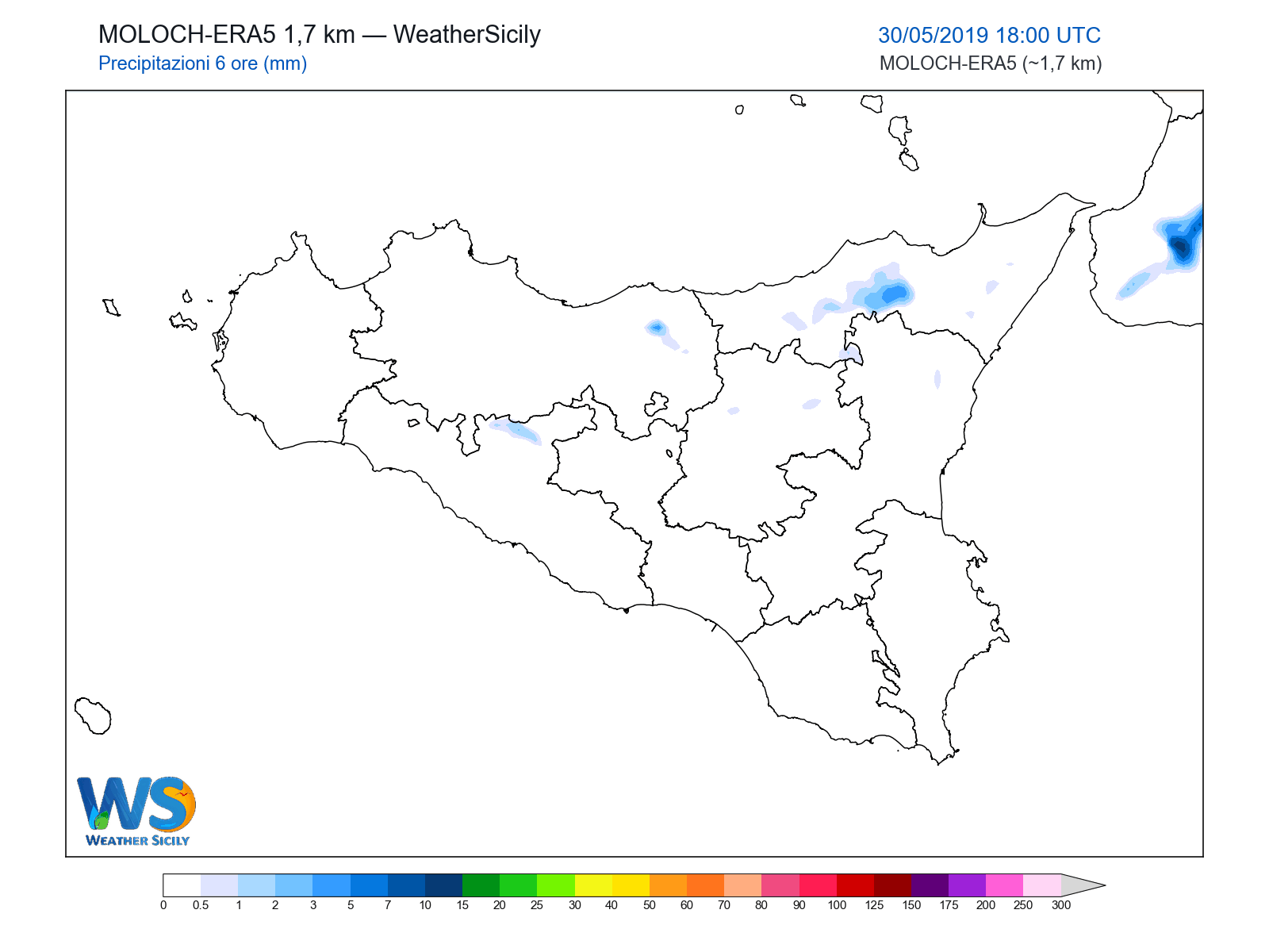 Precipitazioni (6 ore) · 2019053018