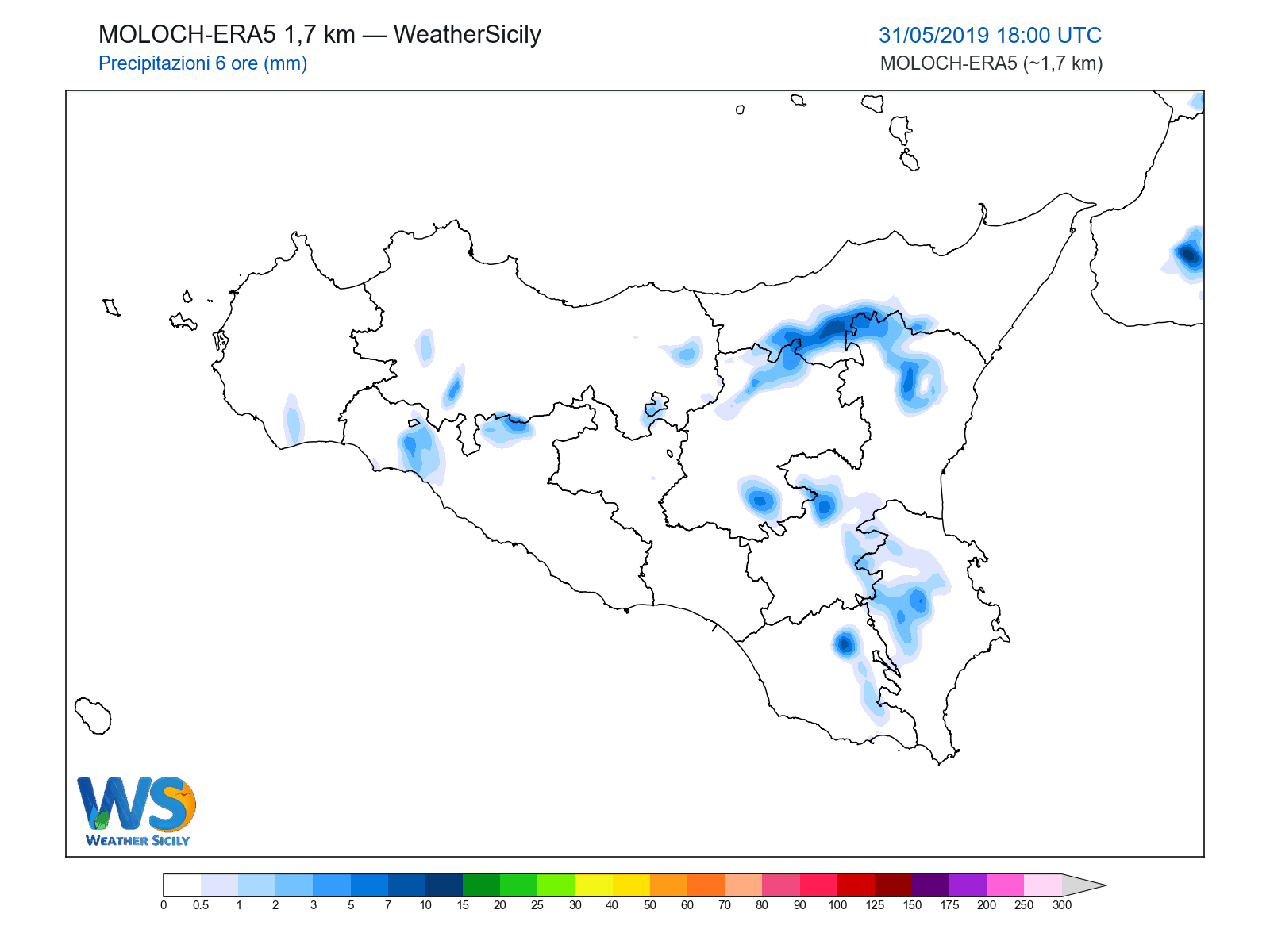Precipitazioni (6 ore) · 2019053118