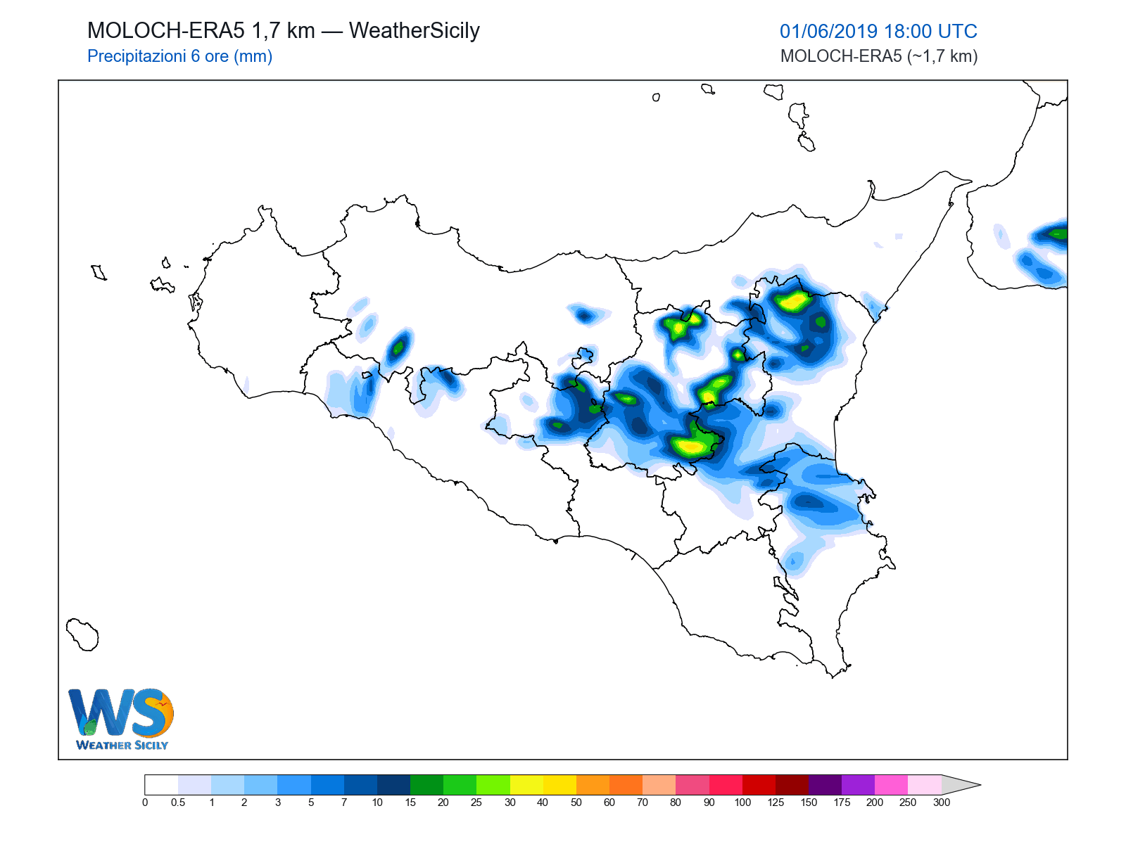 Precipitazioni (6 ore) · 2019060118