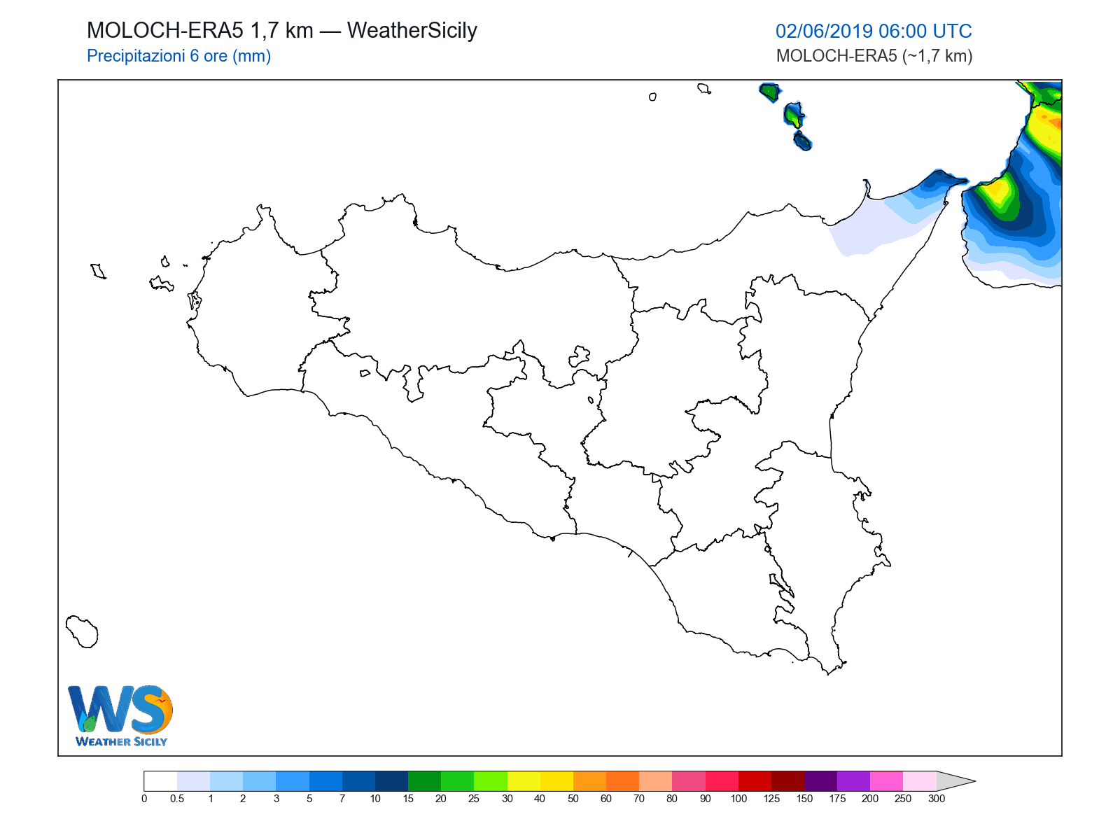 Precipitazioni (6 ore) · 2019060206