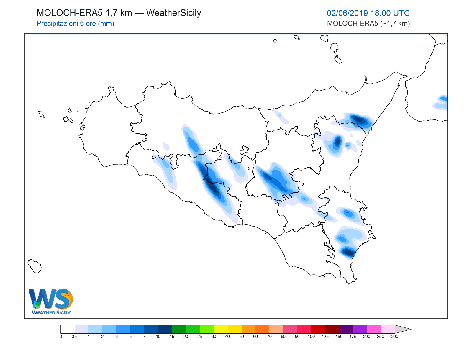 Precipitazioni (6 ore) · 2019060218