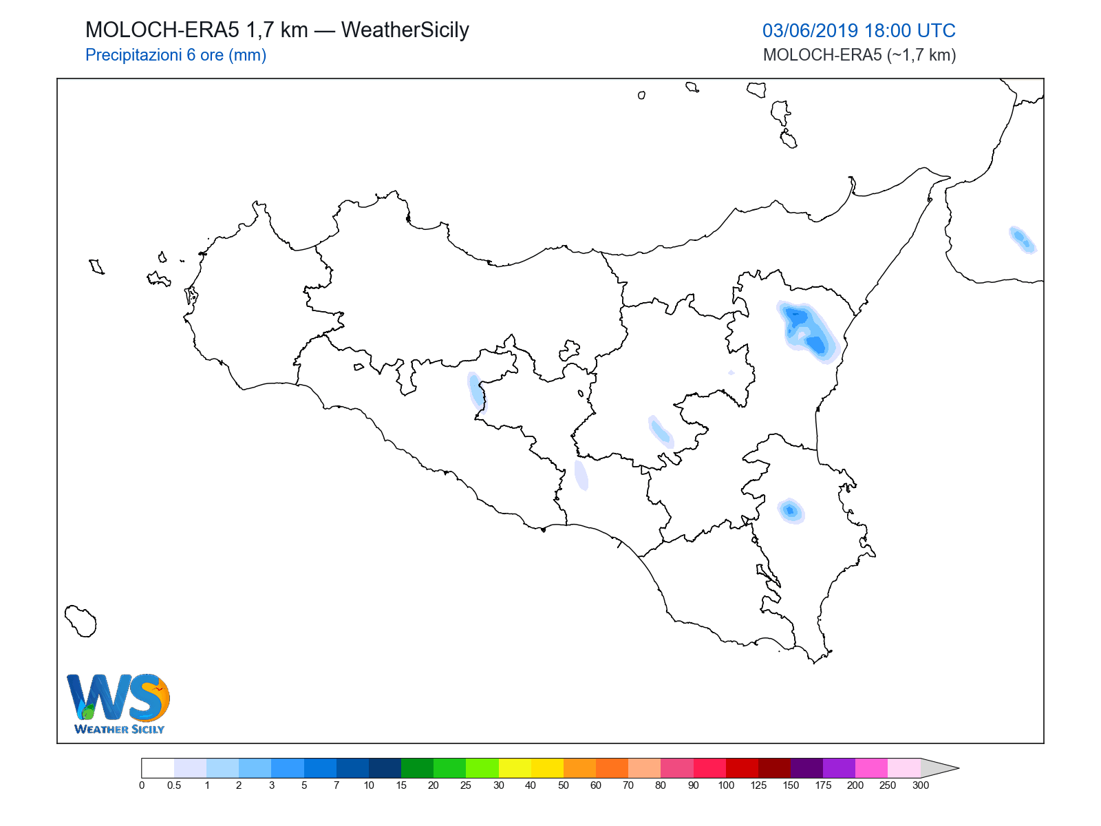 Precipitazioni (6 ore) · 2019060318