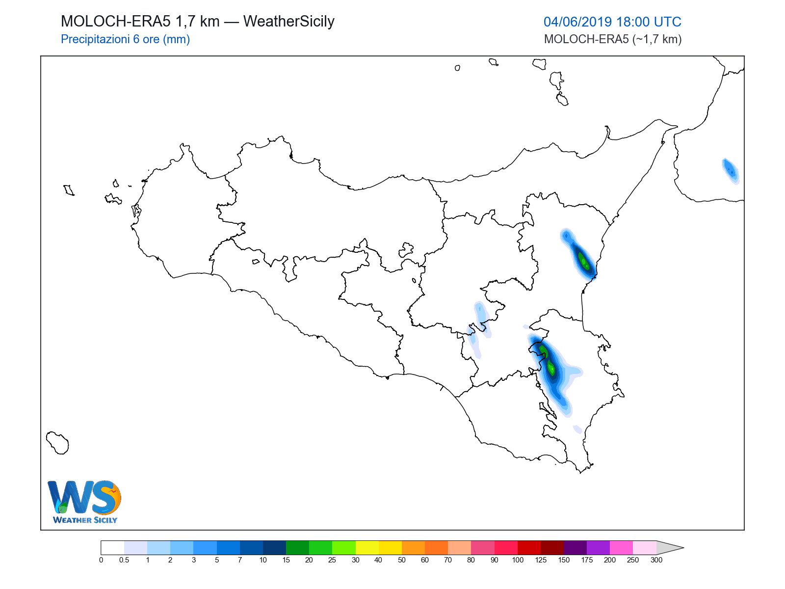 Precipitazioni (6 ore) · 2019060418