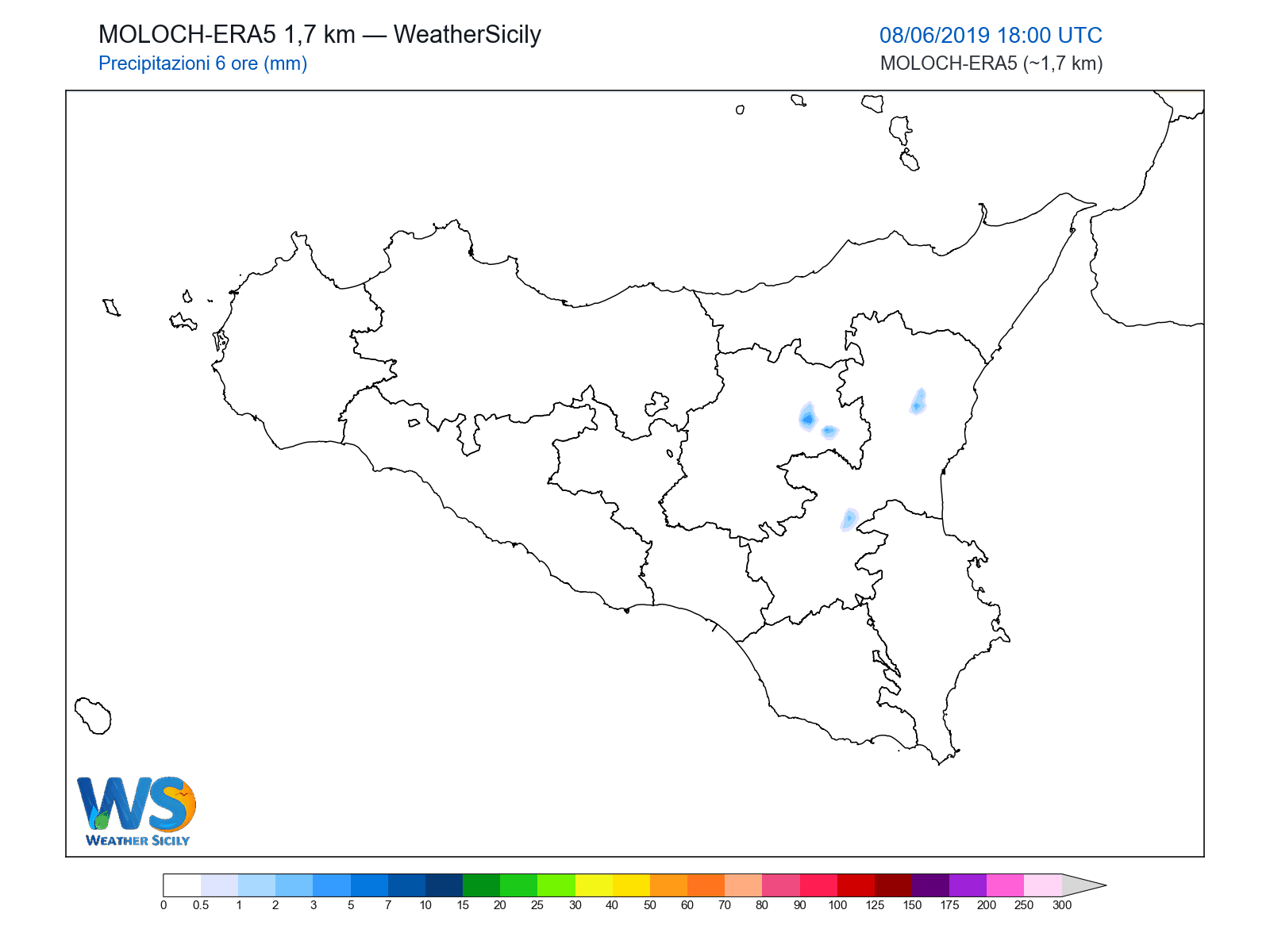 Precipitazioni (6 ore) · 2019060818