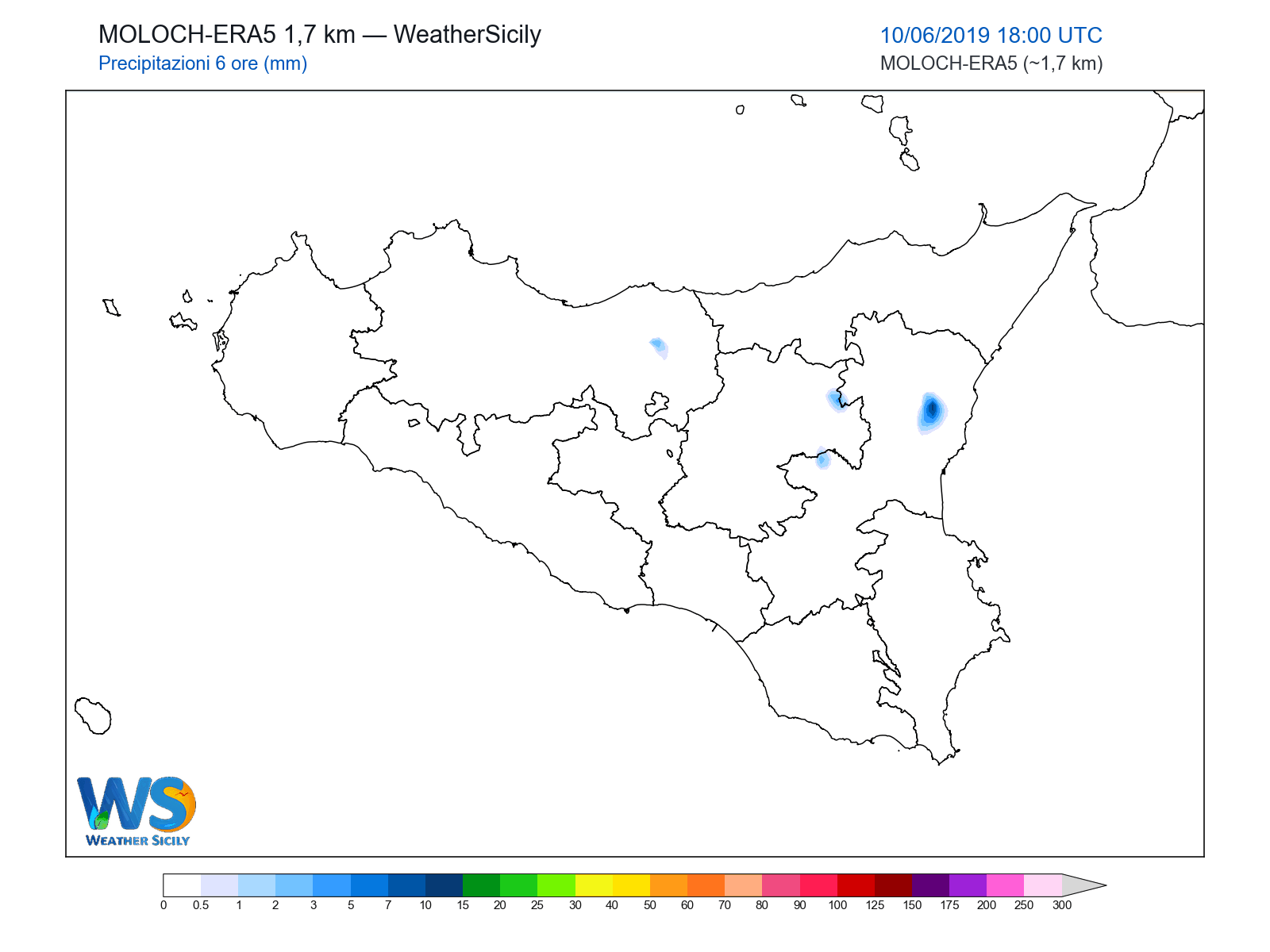 Precipitazioni (6 ore) · 2019061018