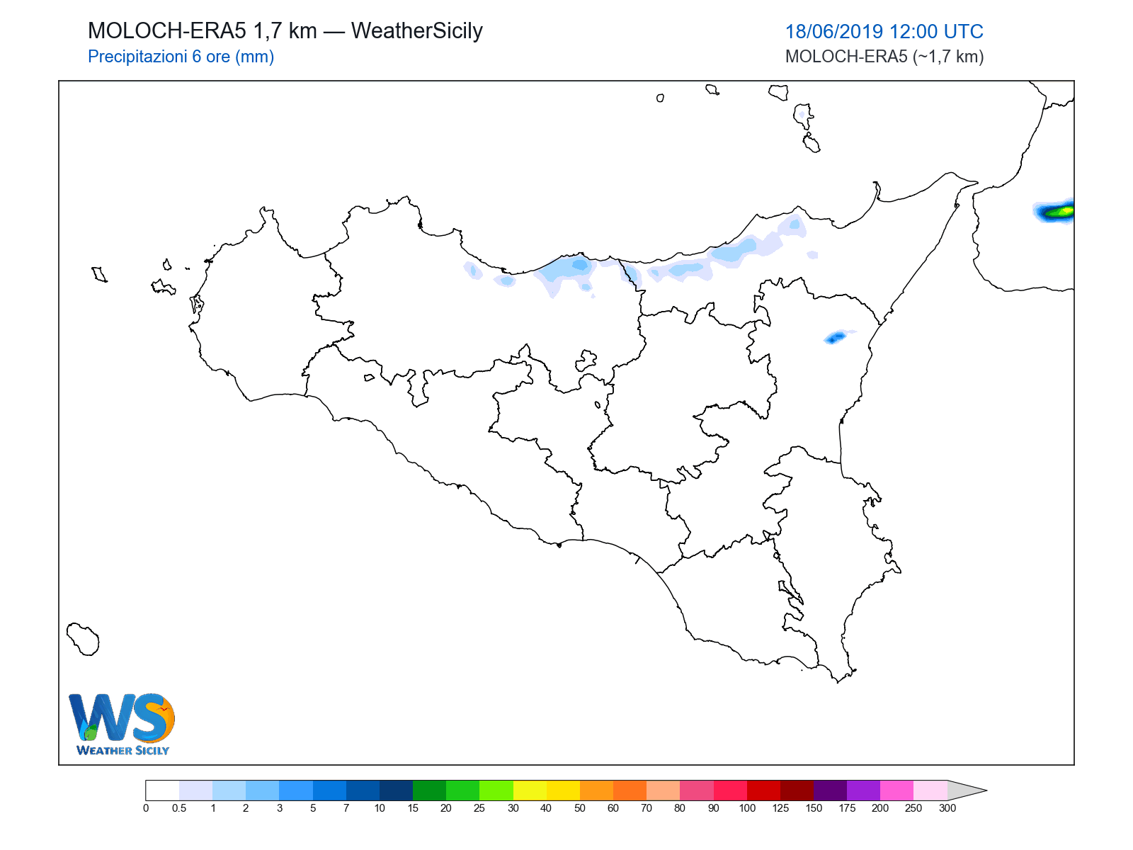 Precipitazioni (6 ore) · 2019061812