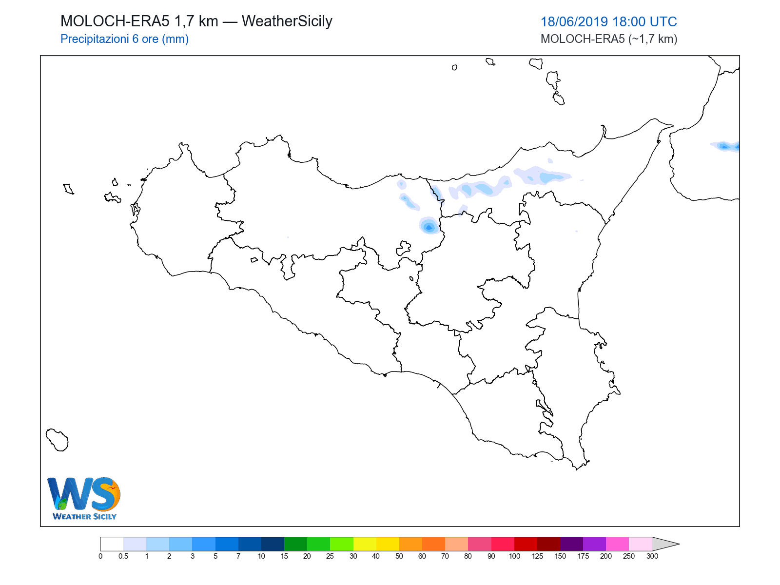 Precipitazioni (6 ore) · 2019061818