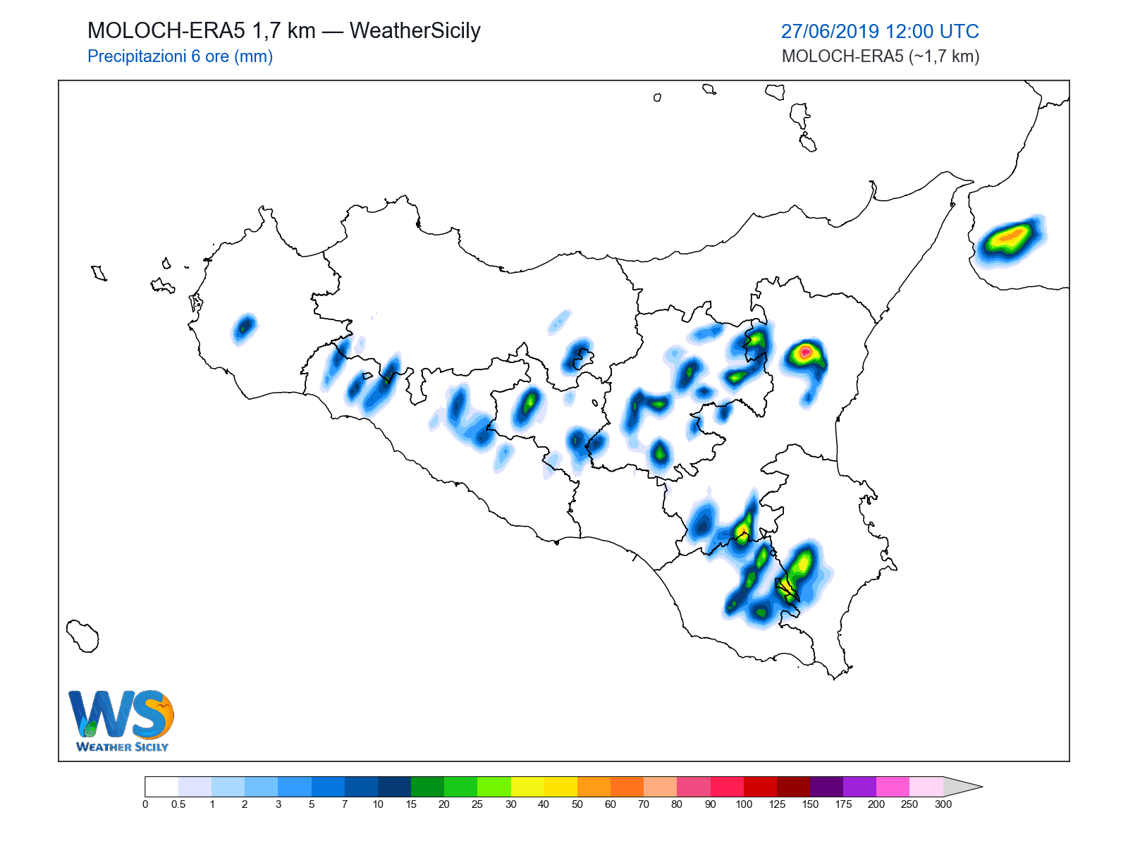 Precipitazioni (6 ore) · 2019062712