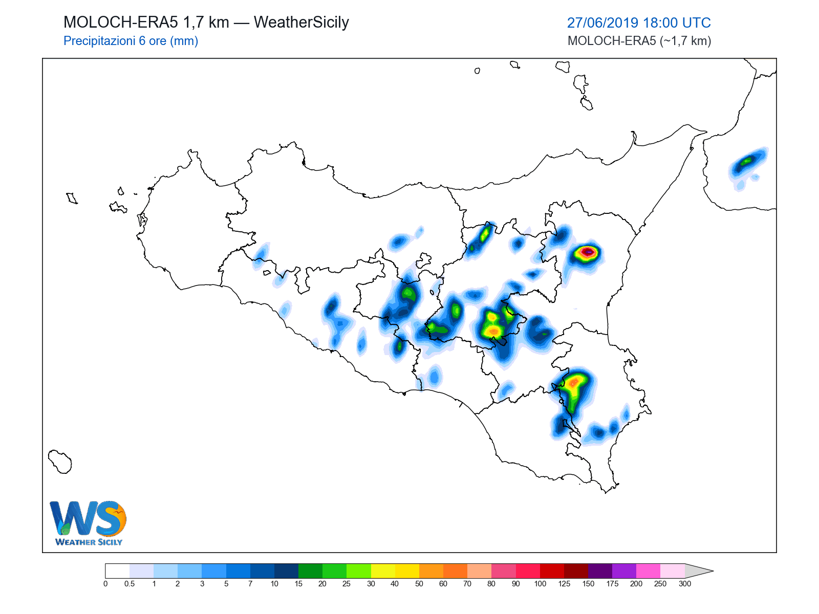 Precipitazioni (6 ore) · 2019062718