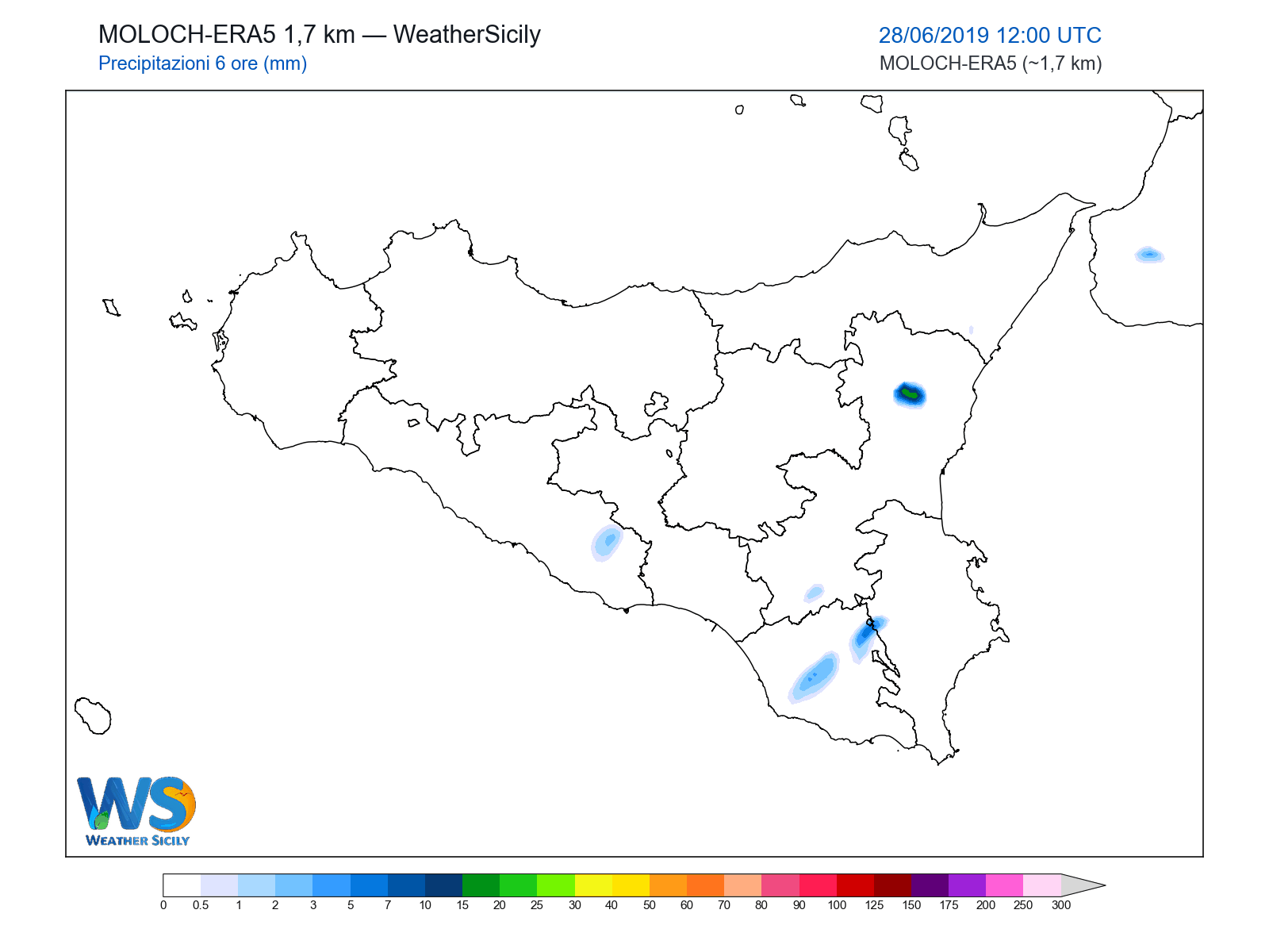 Precipitazioni (6 ore) · 2019062812