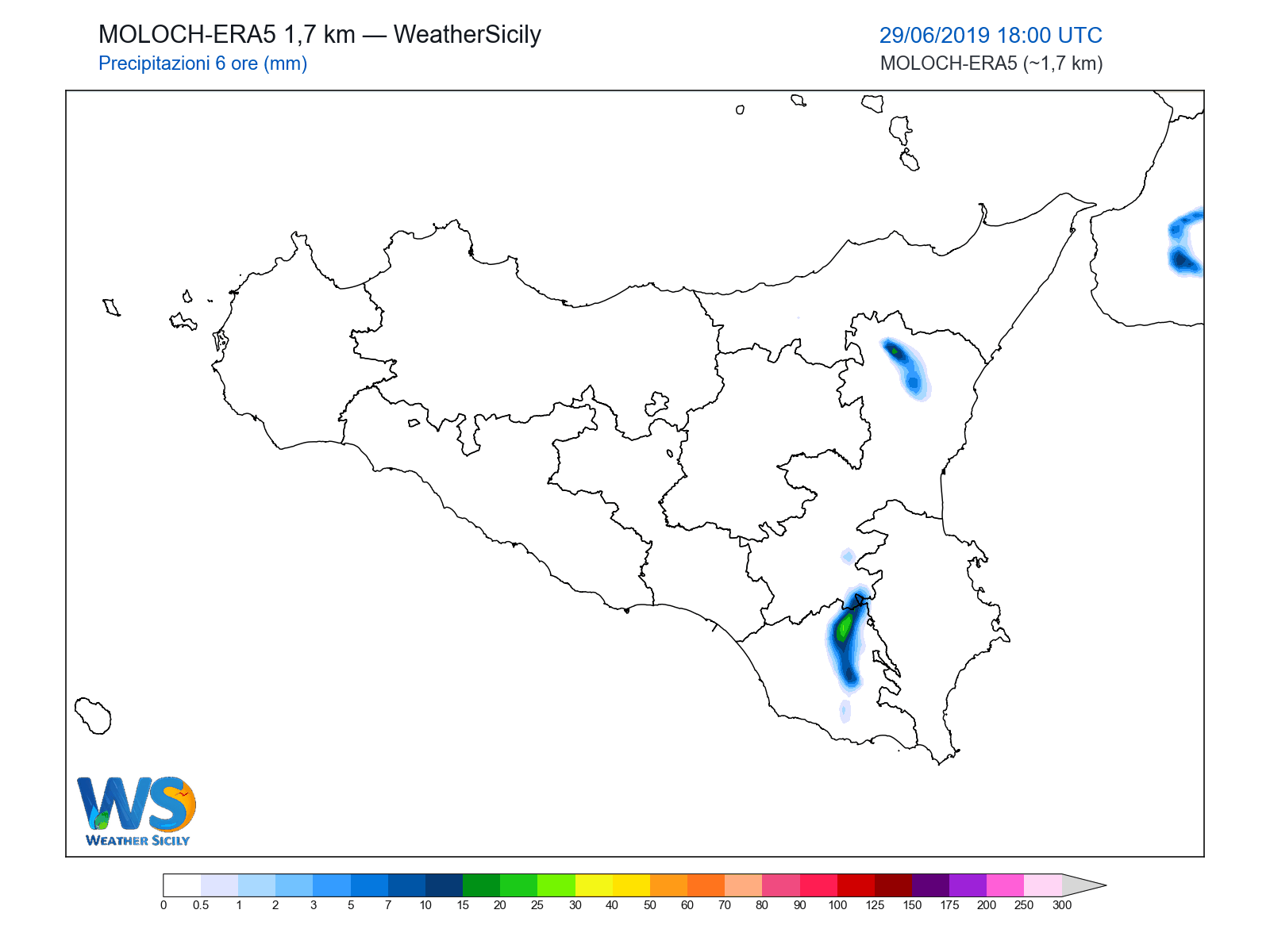 Precipitazioni (6 ore) · 2019062918
